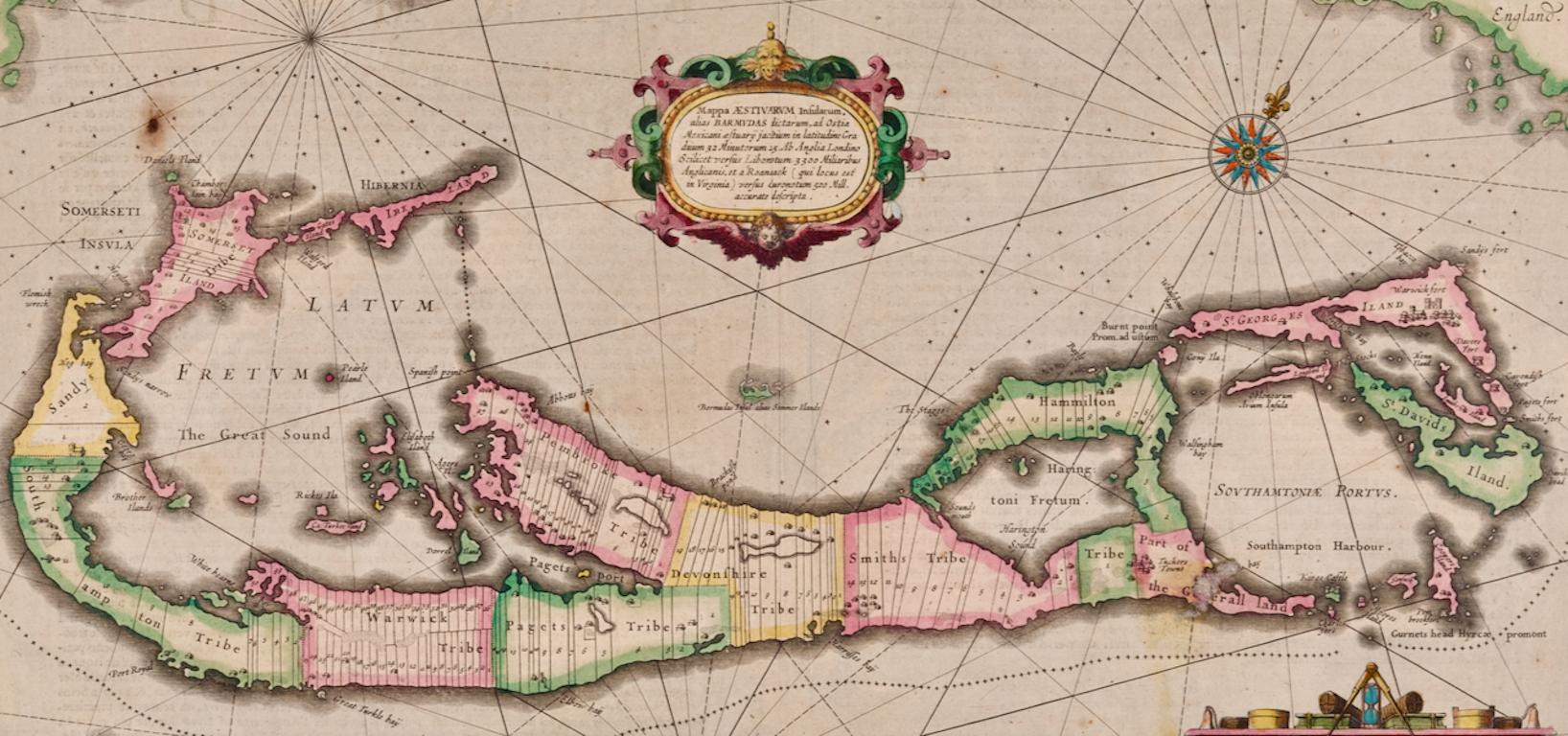  Bermudes : Une carte du début du 17e siècle coloriée à la main par Henricus Hondius en vente 2