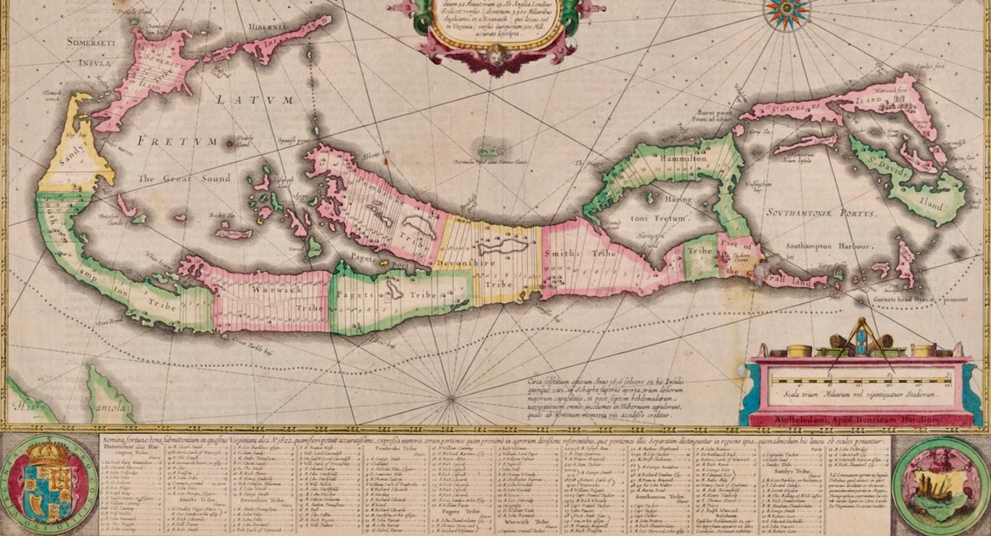  Bermudes : Une carte du début du 17e siècle coloriée à la main par Henricus Hondius en vente 3