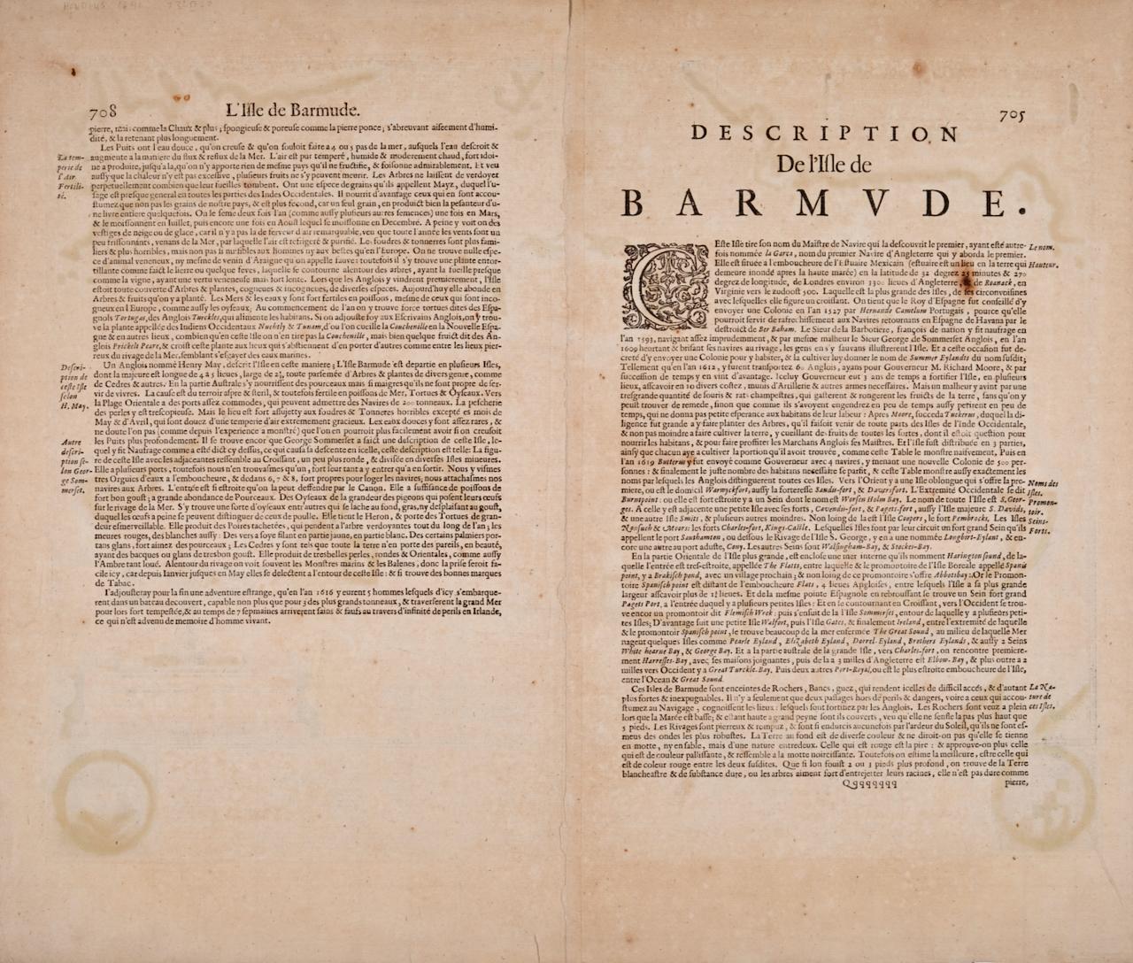  Bermudes : Une carte du début du 17e siècle coloriée à la main par Henricus Hondius en vente 4
