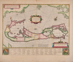  Bermudes : Une carte du début du 17e siècle coloriée à la main par Henricus Hondius