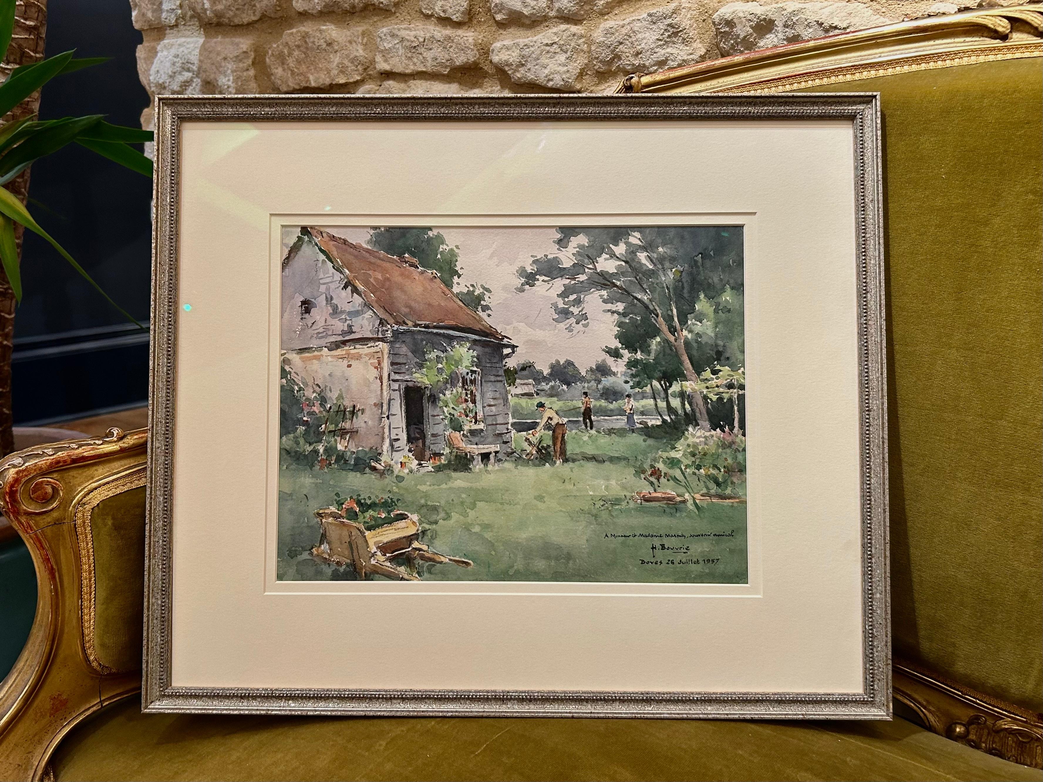 Henrie Bouvrie, Scène de Campagne, Watercolour Scene For Sale 1