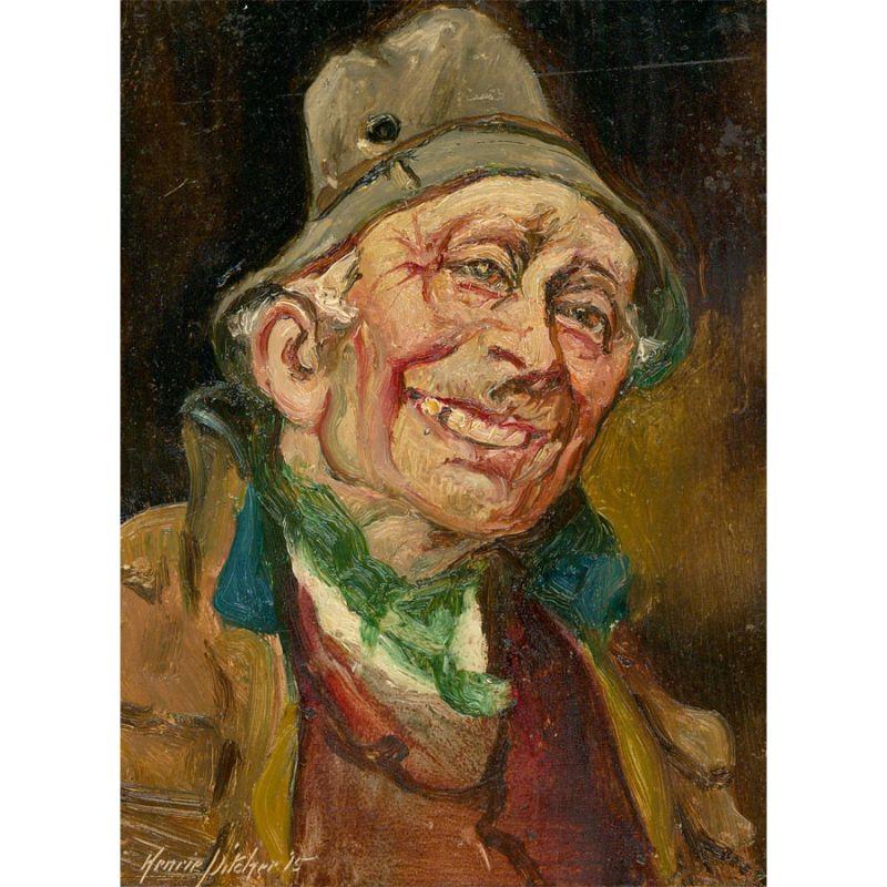 Henrie Pitcher  - 1915 Oil, Man in Green Neckerchief For Sale 1