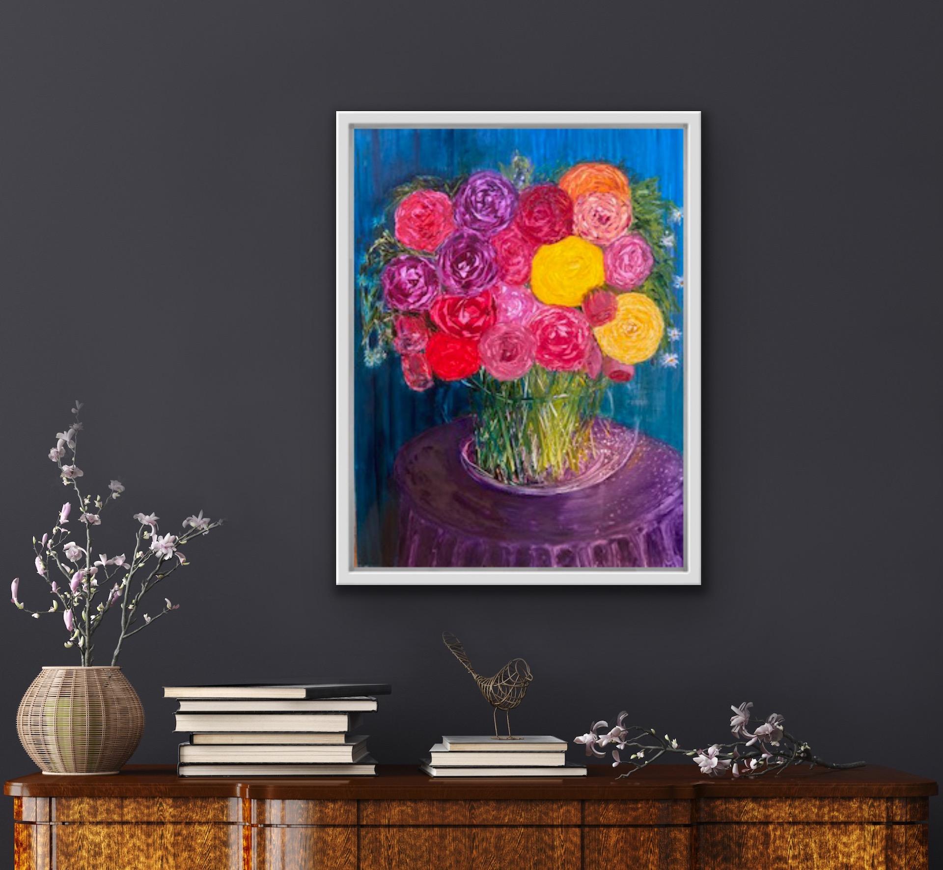 Henrietta Caledon, Yellow Roses, Original Still Life Floral Oil Painting For Sale 2