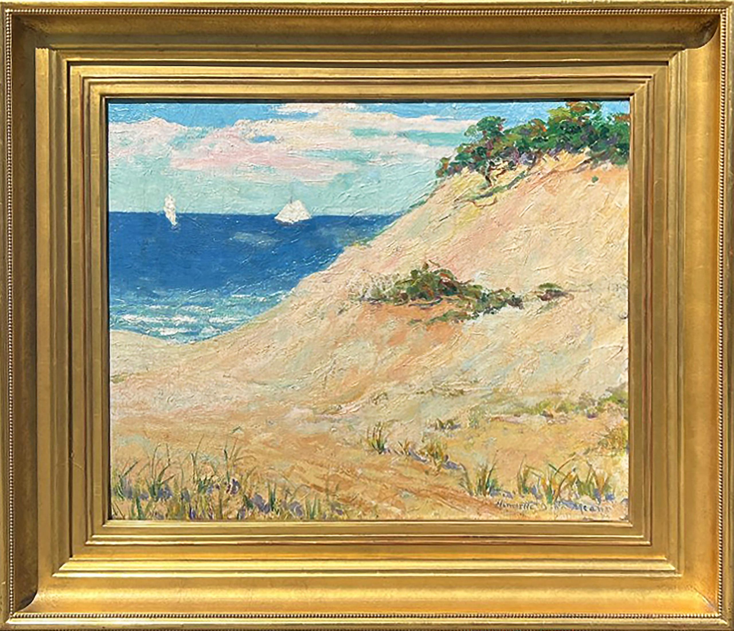 "Provincetown Dunes in Summer"  by historic American woman artist Henrietta Dunn Mears (1877-1970) is oil on canvas and measures 18 x 22 inches. The work is signed by Mears at the lower right. The work is appropriately framed and ready to hang. 

A