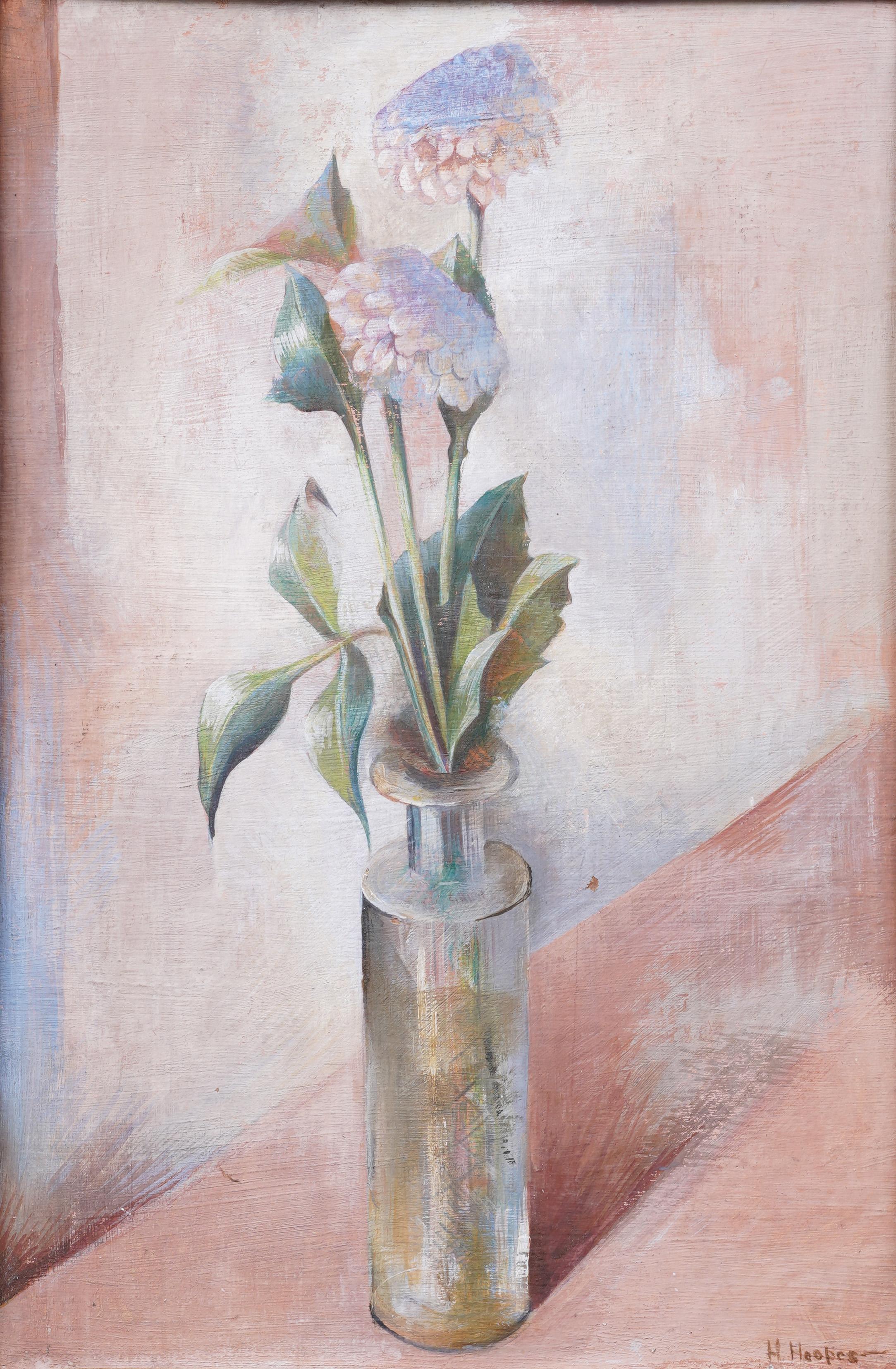 Rare Antiquité Moderniste Américaine Nature Morte aux Fleurs Signée Encadrée Peinture à l'Huile - Moderne Painting par Henrietta Elizabeth Dodd Hoopes (1904 - 1996)