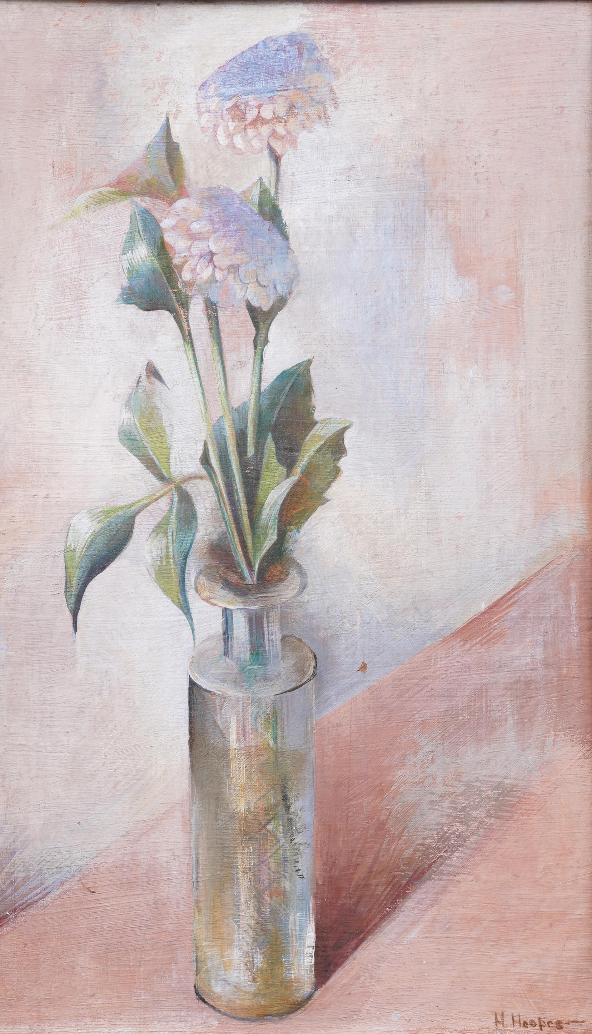 Rare Antiquité Moderniste Américaine Nature Morte aux Fleurs Signée Encadrée Peinture à l'Huile - Marron Interior Painting par Henrietta Elizabeth Dodd Hoopes (1904 - 1996)