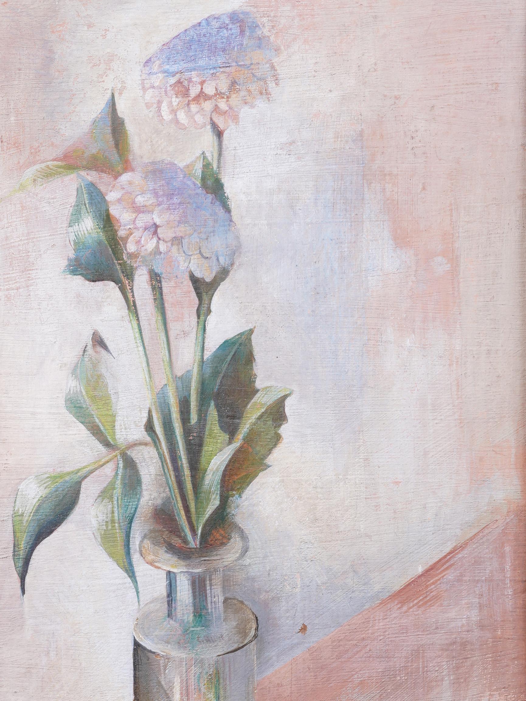 Rare Antiquité Moderniste Américaine Nature Morte aux Fleurs Signée Encadrée Peinture à l'Huile en vente 1
