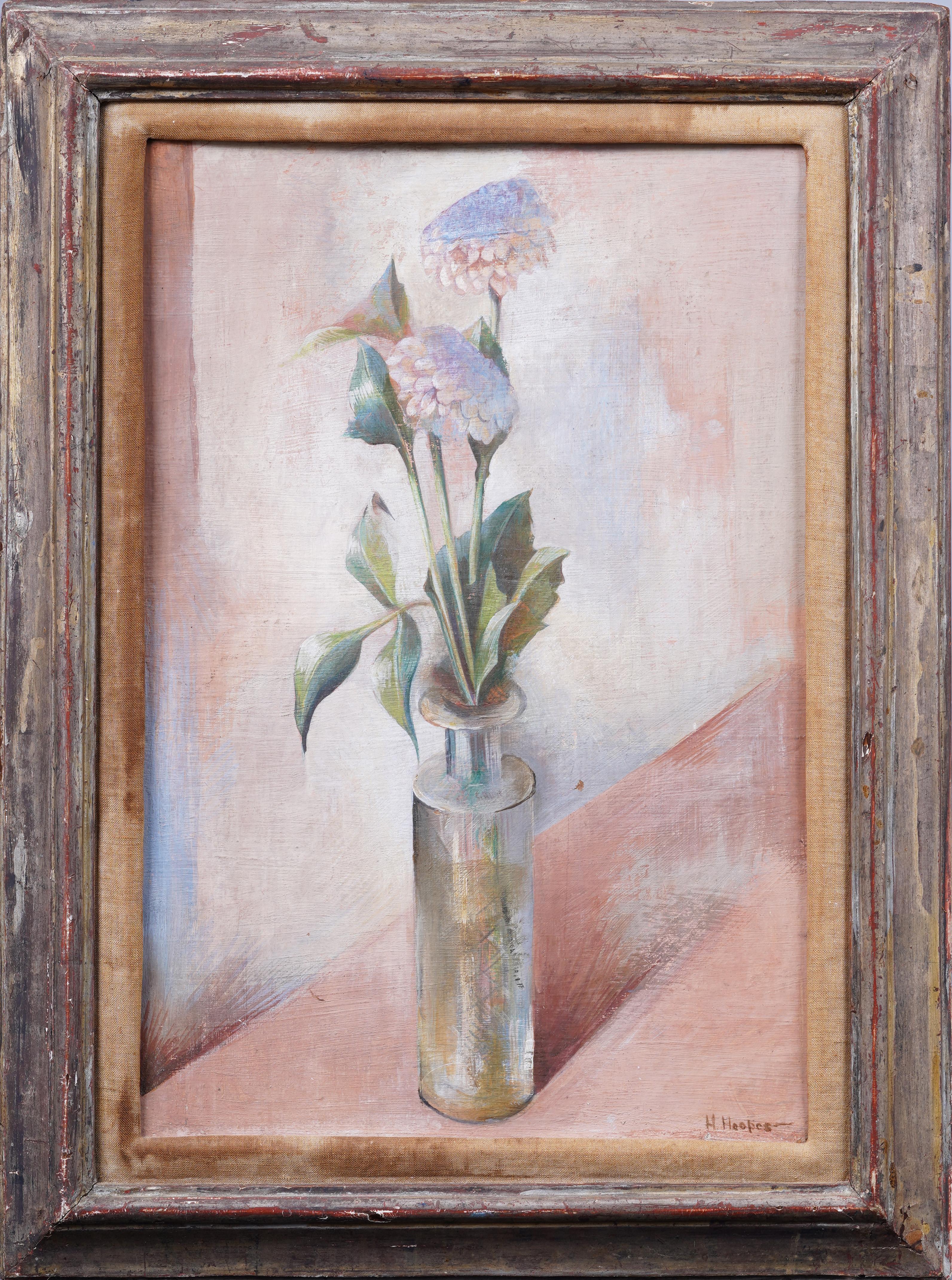 Rare Antique American Modernist Flower Still Life Signed Framed Oil Painting