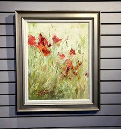 Henrietta Milan, "Poppy #44", Red Floral Green Garden Landscape Oil Painting