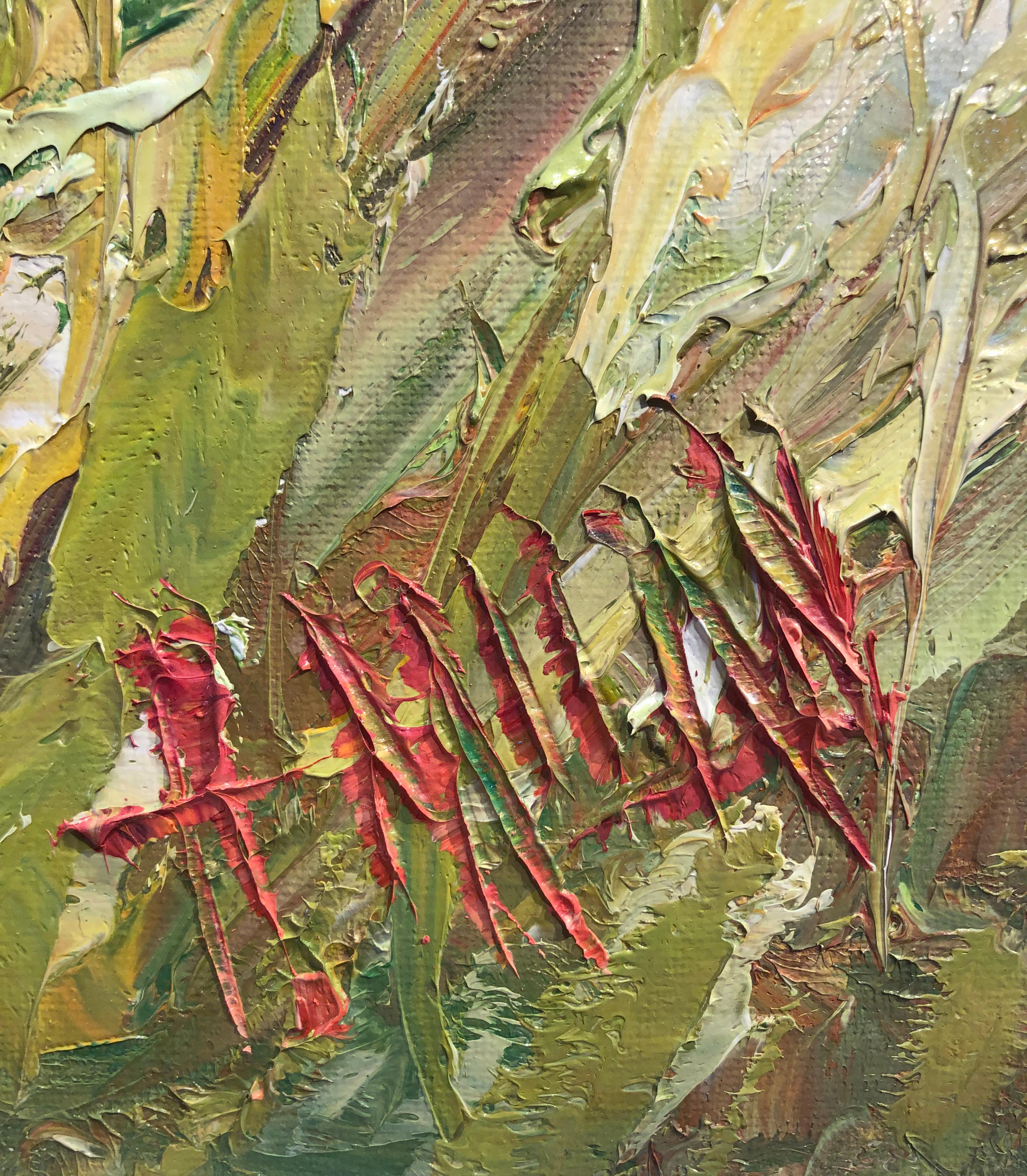 Henrietta Milan, „ Mohn #44“, Rotes, geblümtes, grünes Gartenlandschaftsgemälde, Ölgemälde  im Angebot 6