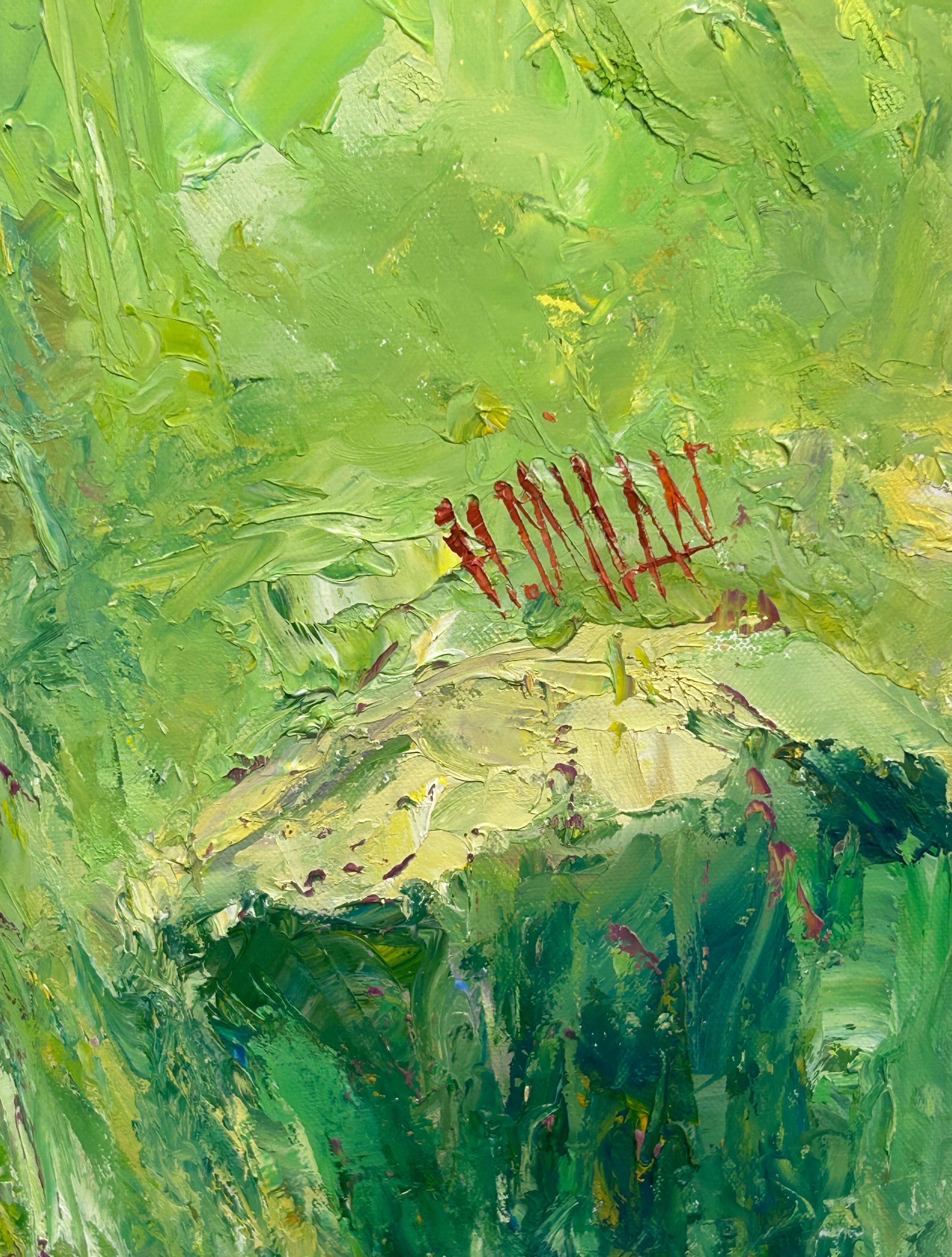 Henrietta Milan, « Tournesol géant », peinture à l'huile jaune, 48 x 24 cm en vente 4