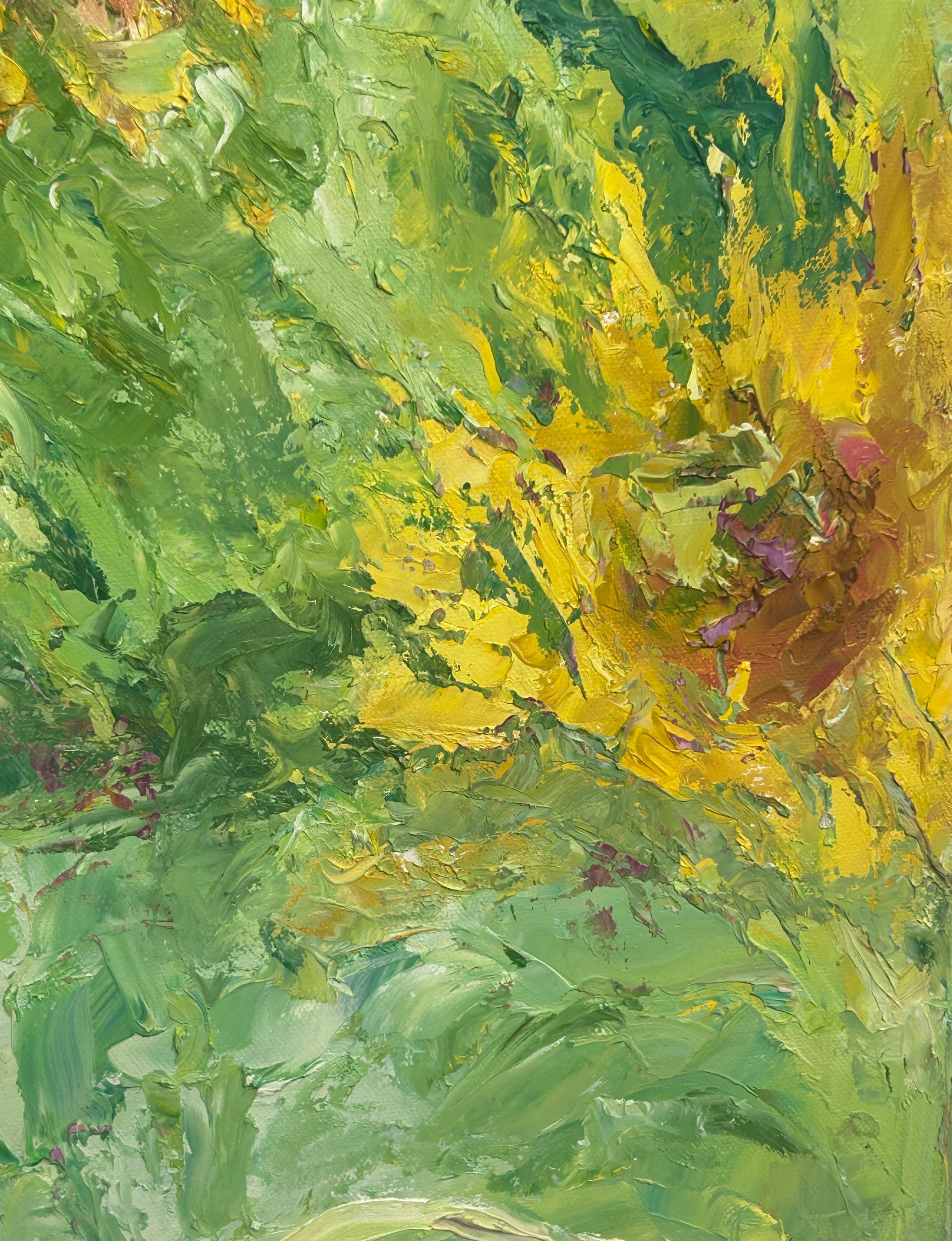 Henrietta Milan, « Tournesol géant », peinture à l'huile jaune, 48 x 24 cm en vente 5