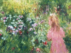 Henrietta Milan, "Celo por la naturaleza", 30x40 Pintura al óleo Floral Chica Figurativa