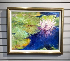 Henrietta Milan, "Lily #137", 16x20 Purple Green Pink Lilypad Painting
