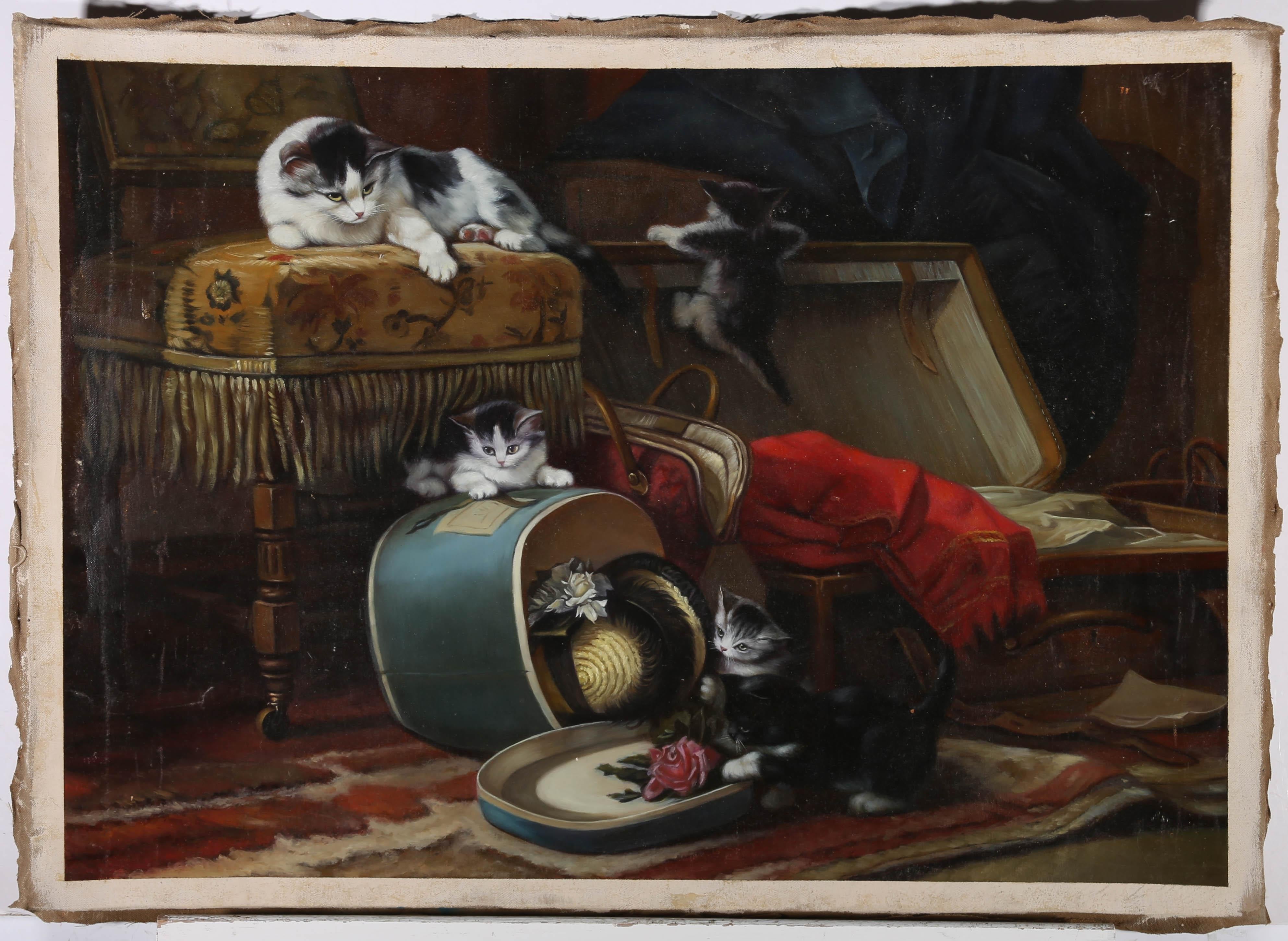 After Henrietta Ronner-Kipp - 20th Century Oil, Kittens Causing Havoc 1