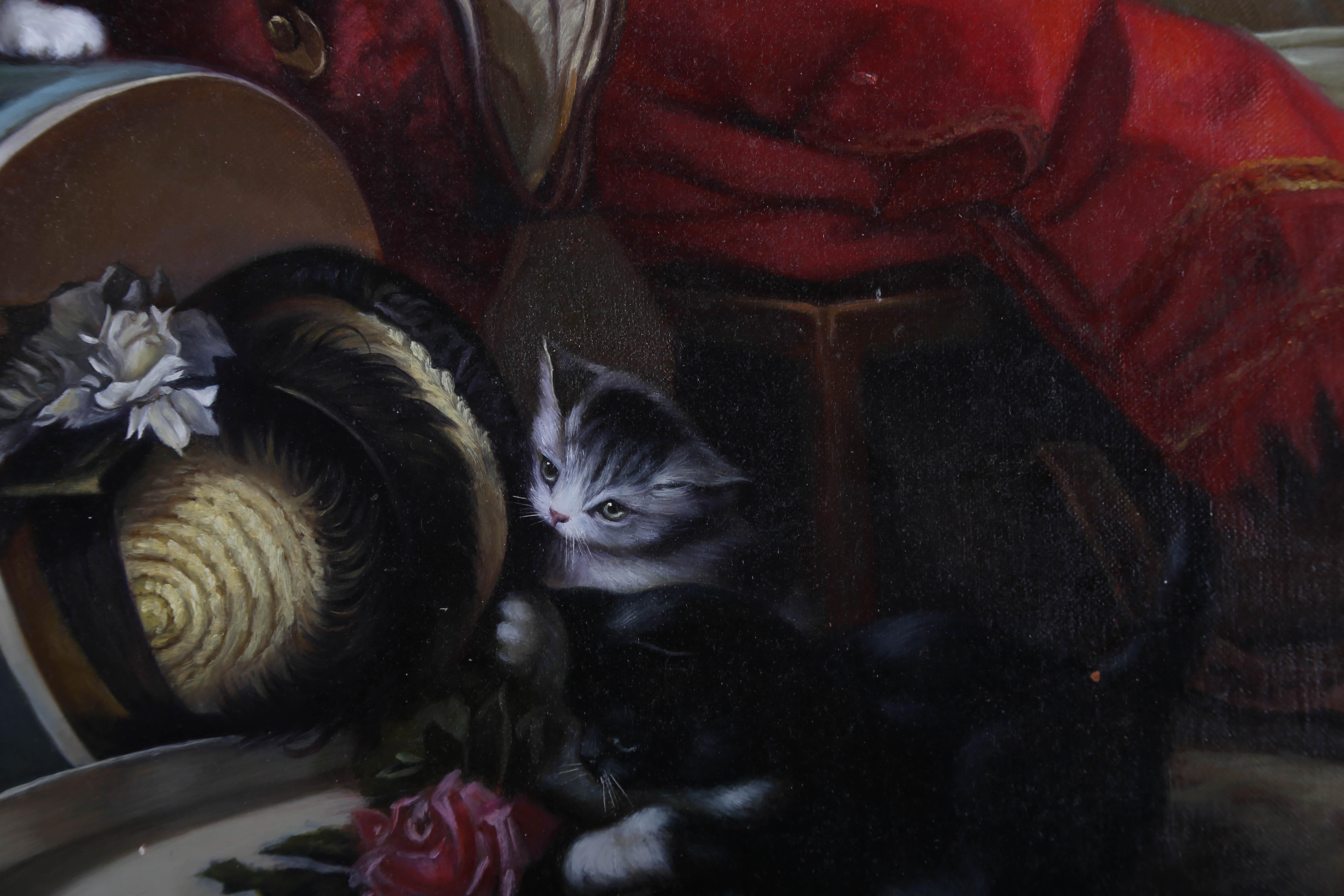 After Henrietta Ronner-Kipp - 20th Century Oil, Kittens Causing Havoc 2