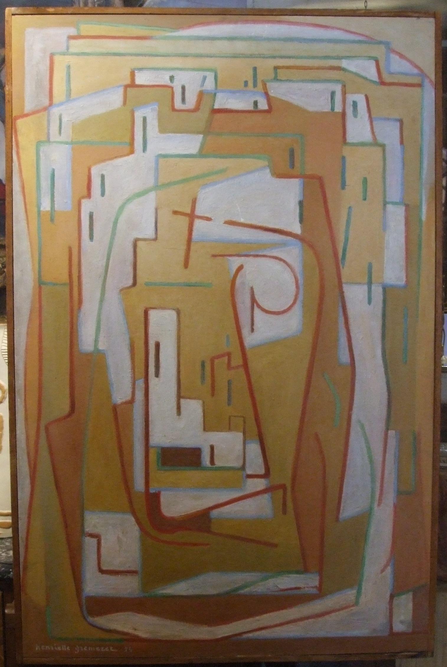 Henriette Gremeret Abstract Painting - abstract 1, 1954 - oil on panel, 100x65 cm., framed