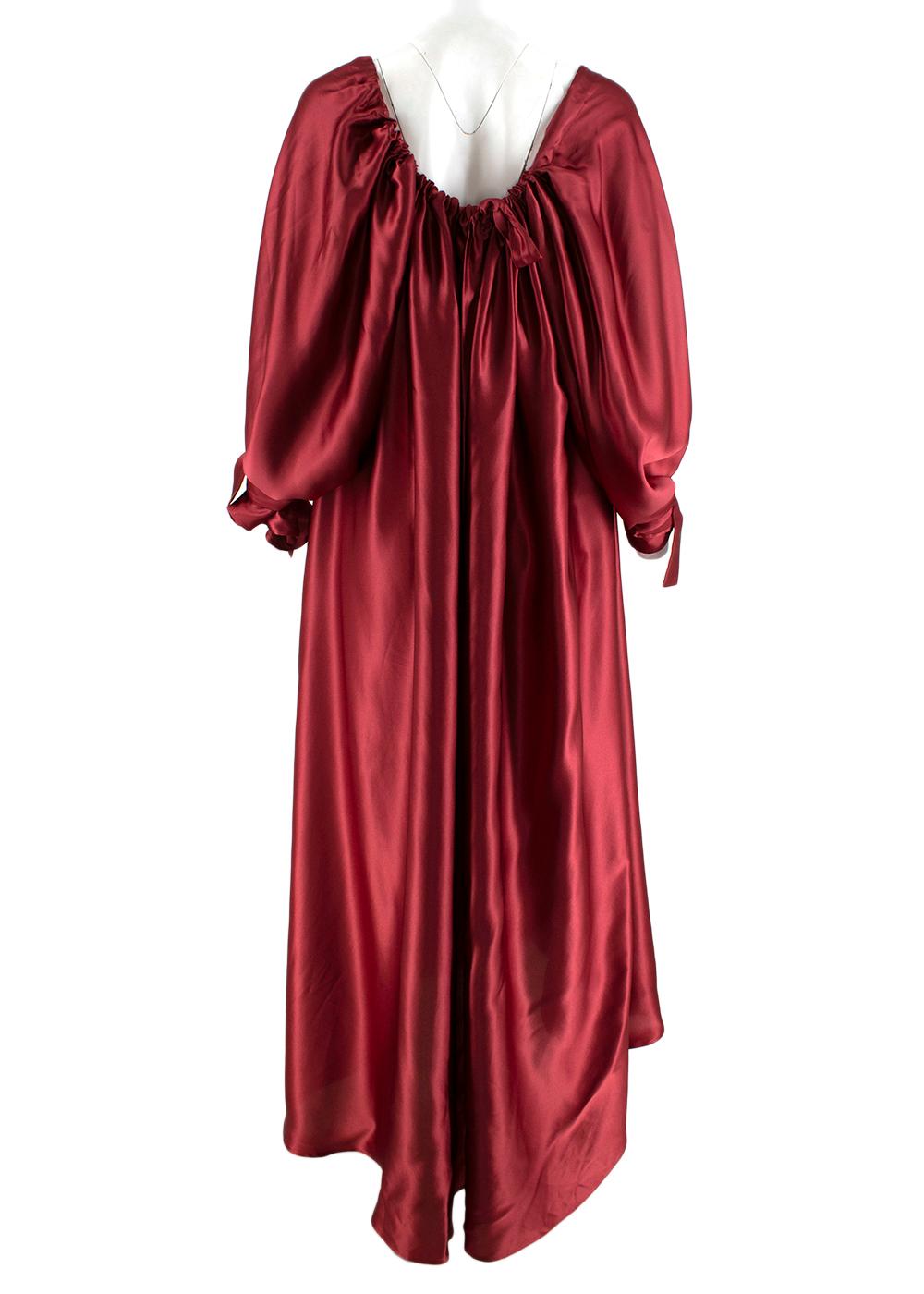 Red Henriette Von Gruenberg Bettina Silk Satin Low Back Draped Gown - One Size For Sale