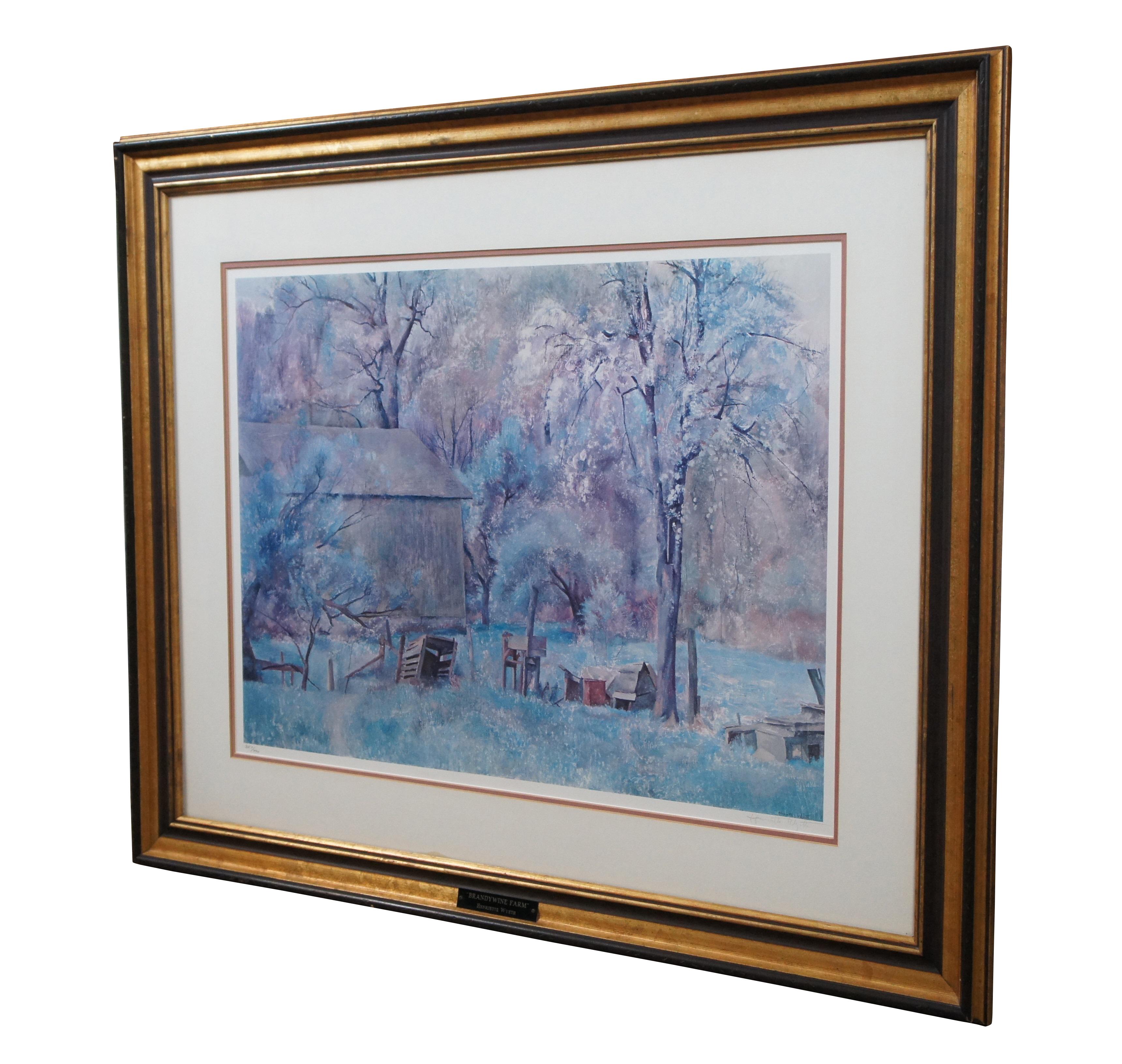 Vintage Henriette Wyeth farmhouse landscape collotype print titled Brandywine Farm.  Includes Certificate of Authenticity, numbered 357/490.  Purchased circa 1982.  Published by Santa Ana Editions, San Patricio New Mexico, Trinton Press
