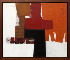 Mid Century Abstract Oil Painting in Rich Orange, Red, Brown, White and Black