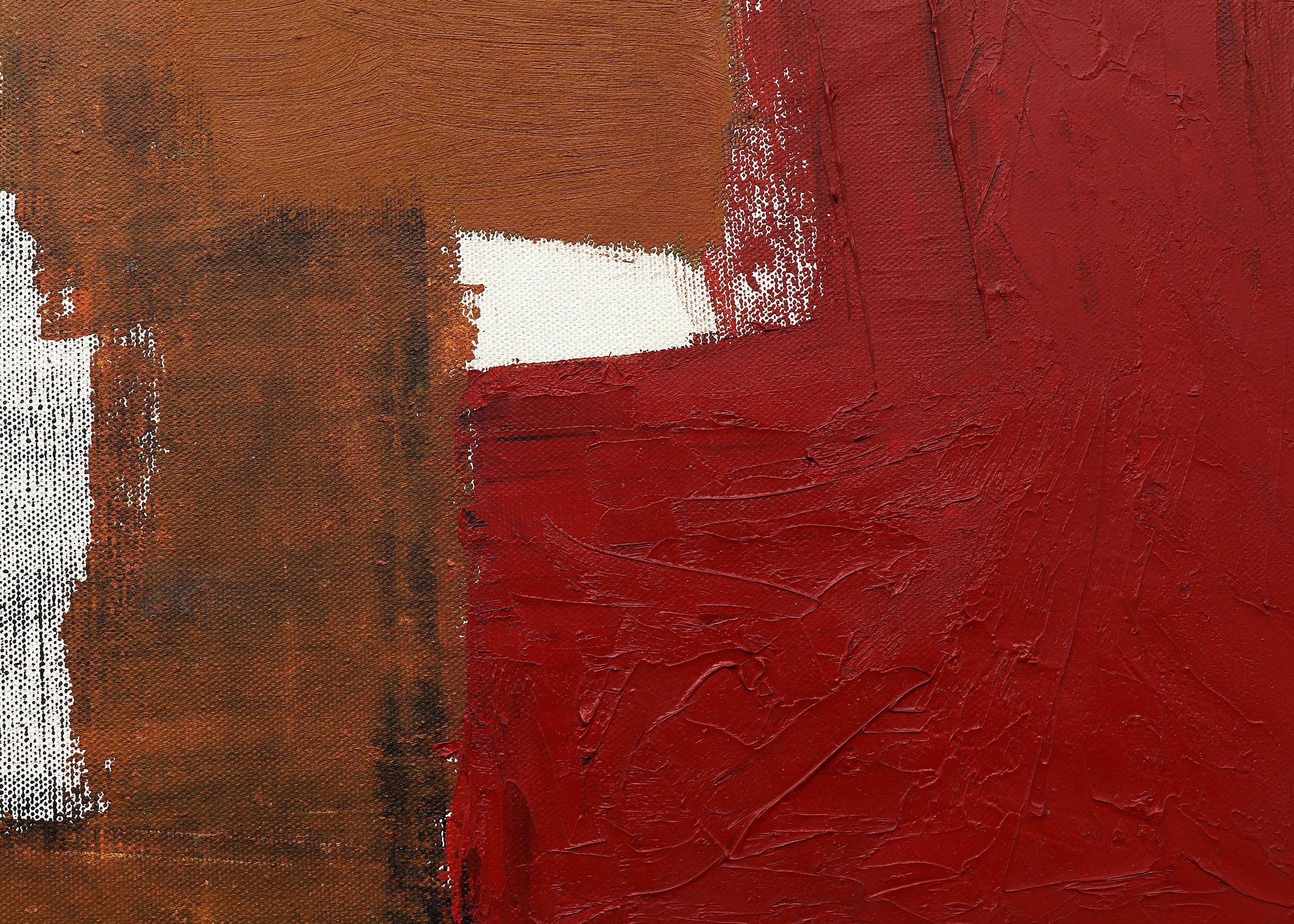 Mid Century Abstract in Orange, Red, Brown, White and Black, Oil Painting For Sale 2