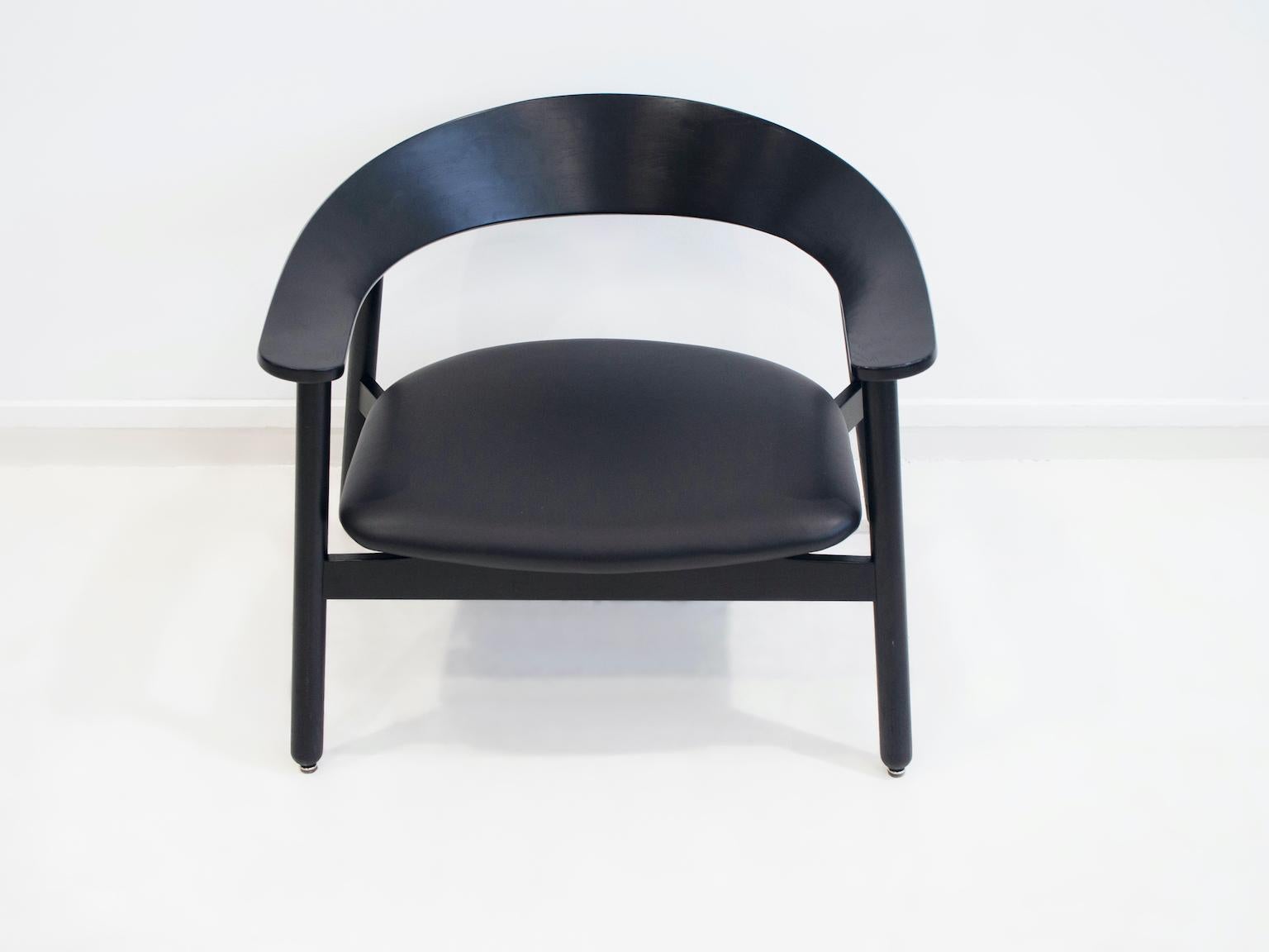 Modern Henrik Bønnelycke Black Leather and Wood Armchair, Model 102 For Sale