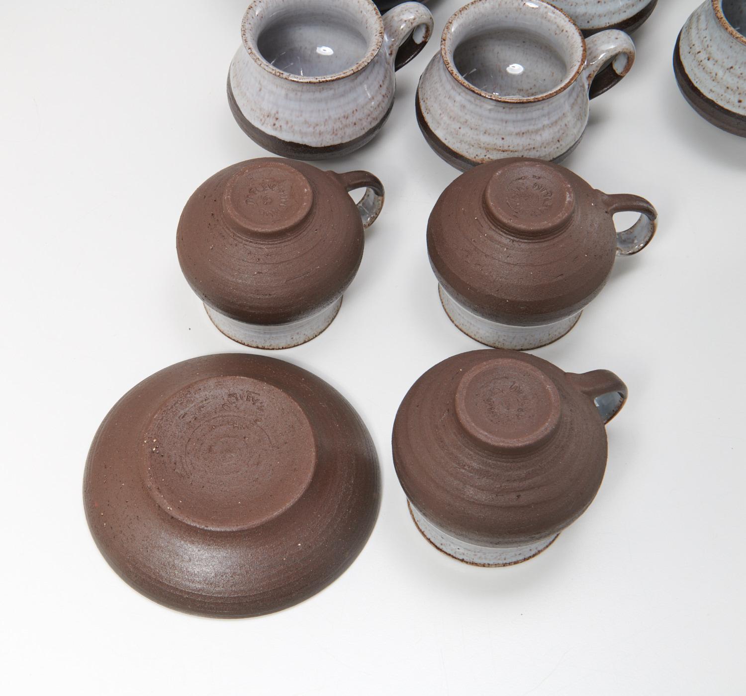 Glazed Henrik Ditlev Larsen Danish Modern Stoneware Demitasse Set for 12