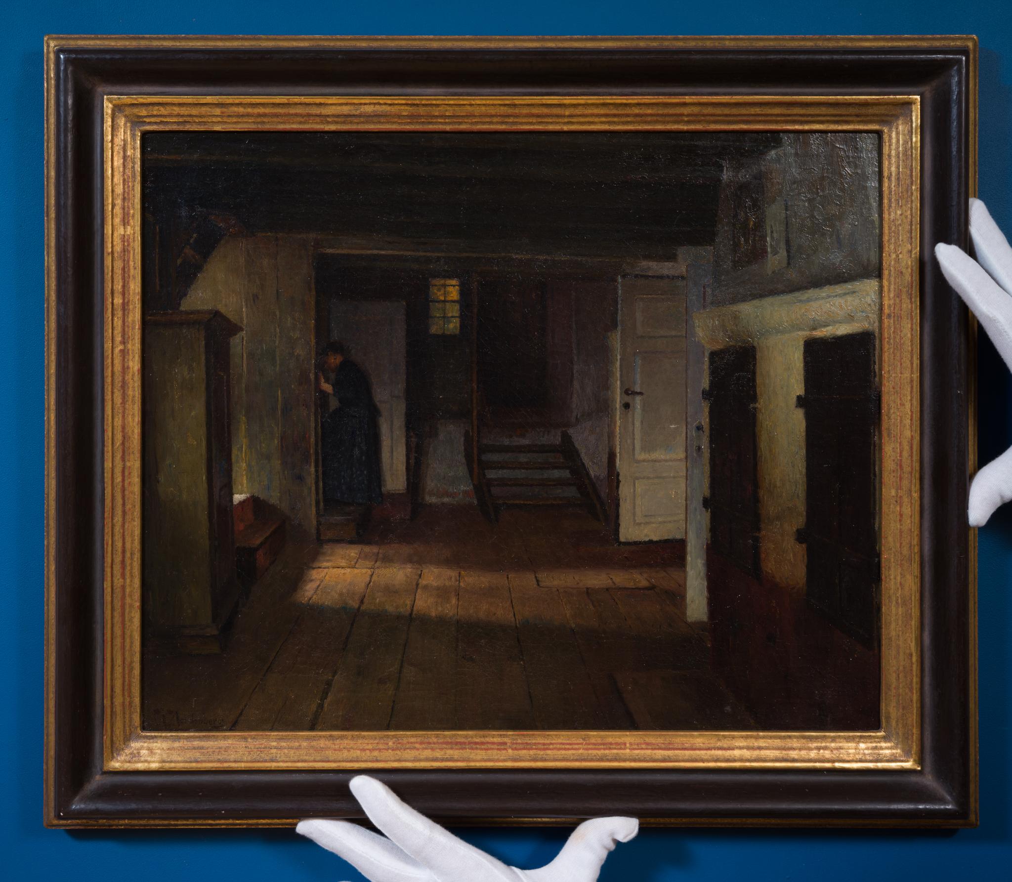 Interno con Signora alla Scala - Painting di Henrik Nordenberg