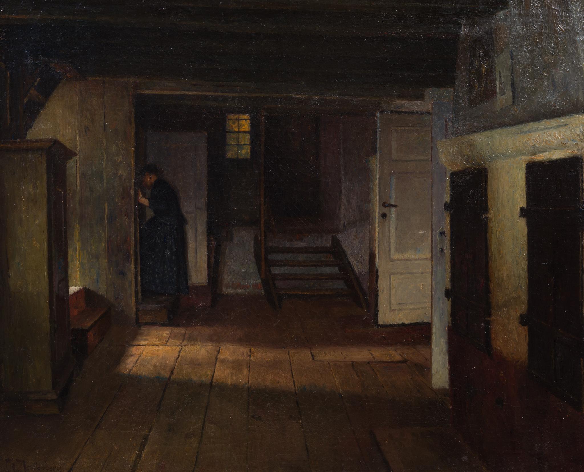 Interno con Signora alla Scala - Painting Realismo di Henrik Nordenberg