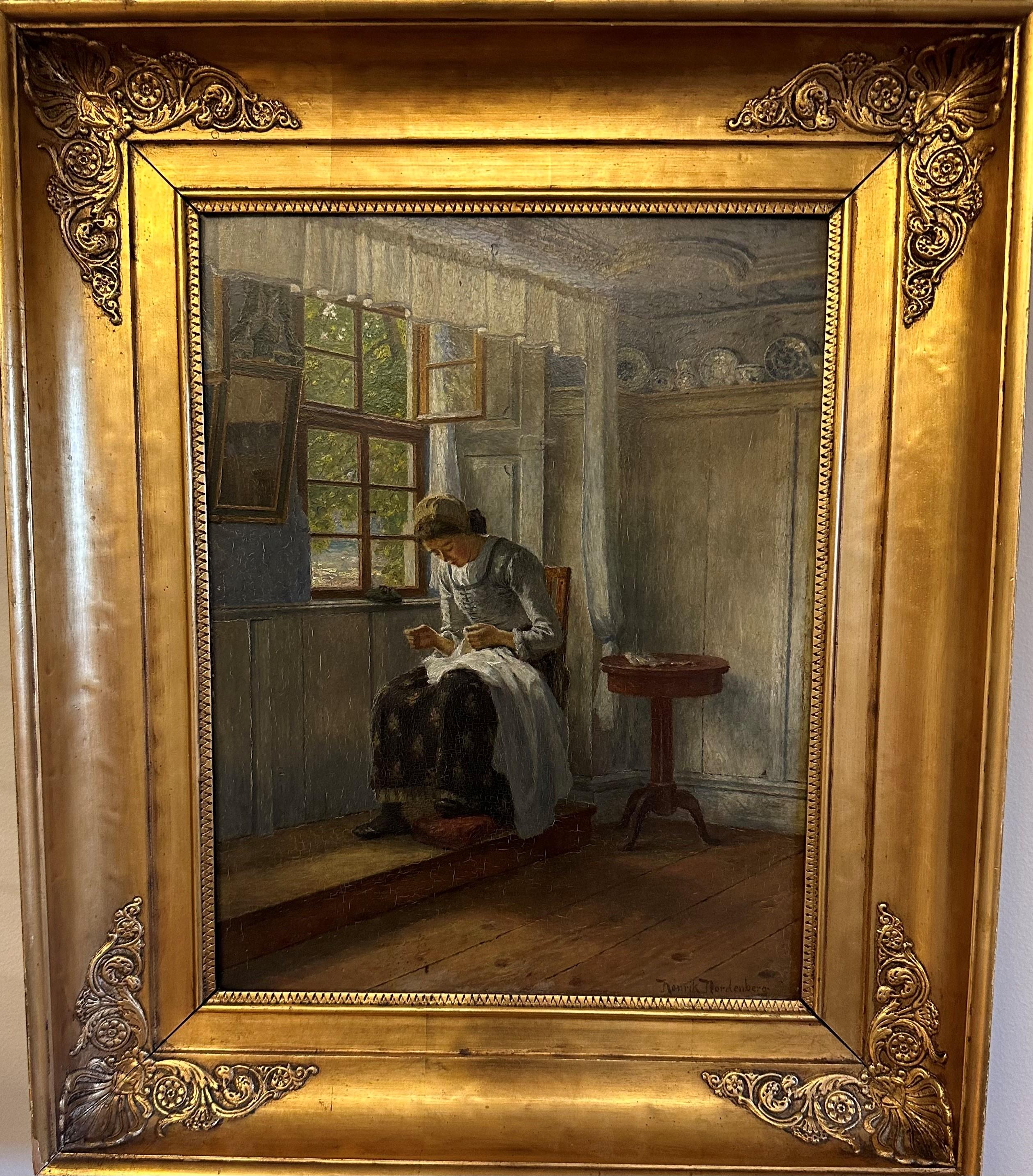 Henrik Nordenberg Interior Painting - Sewing woman