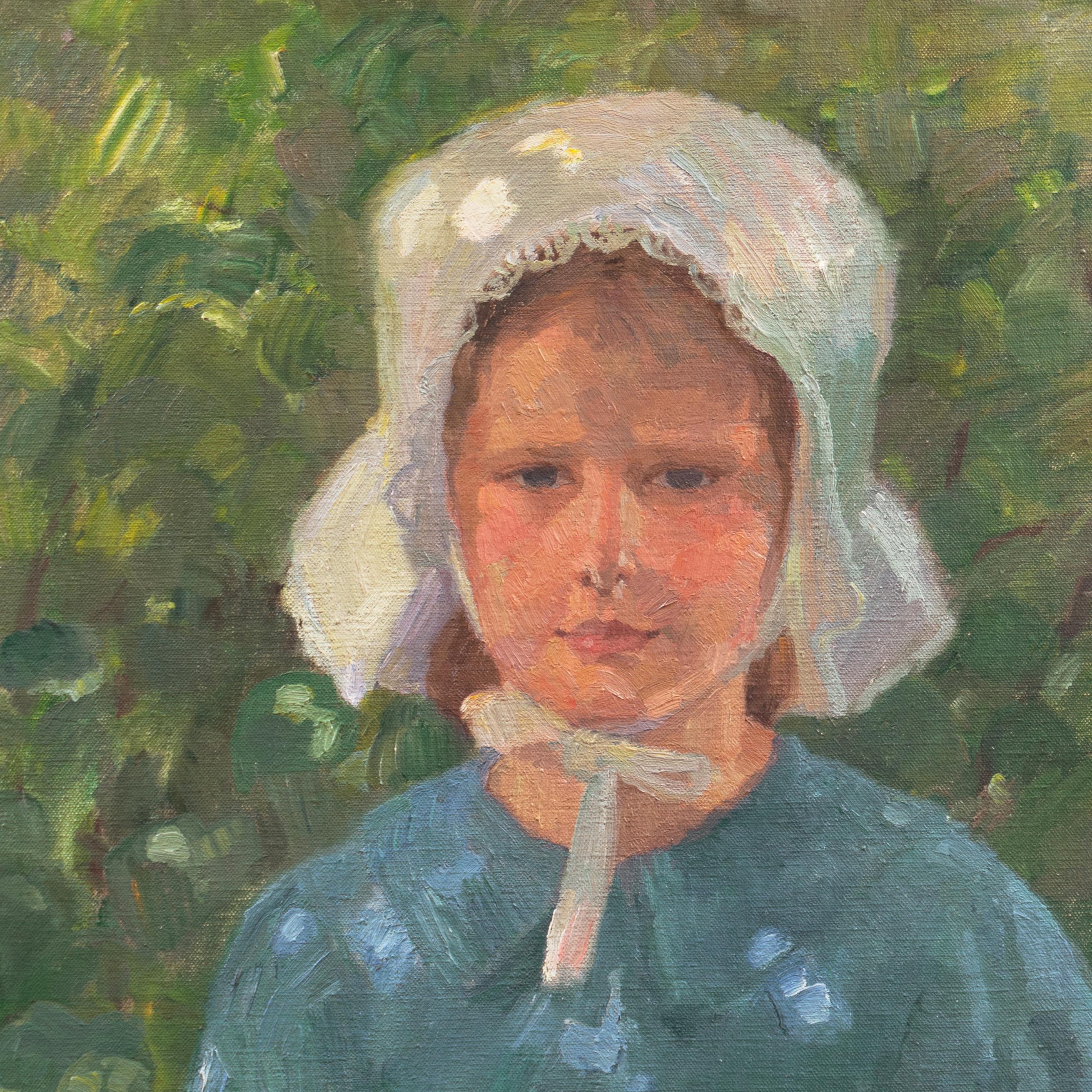 « Le bonnet blanc »  Paris, Académie royale des beaux-arts de Copenhague - Post-impressionnisme Painting par Henrik Schouboe