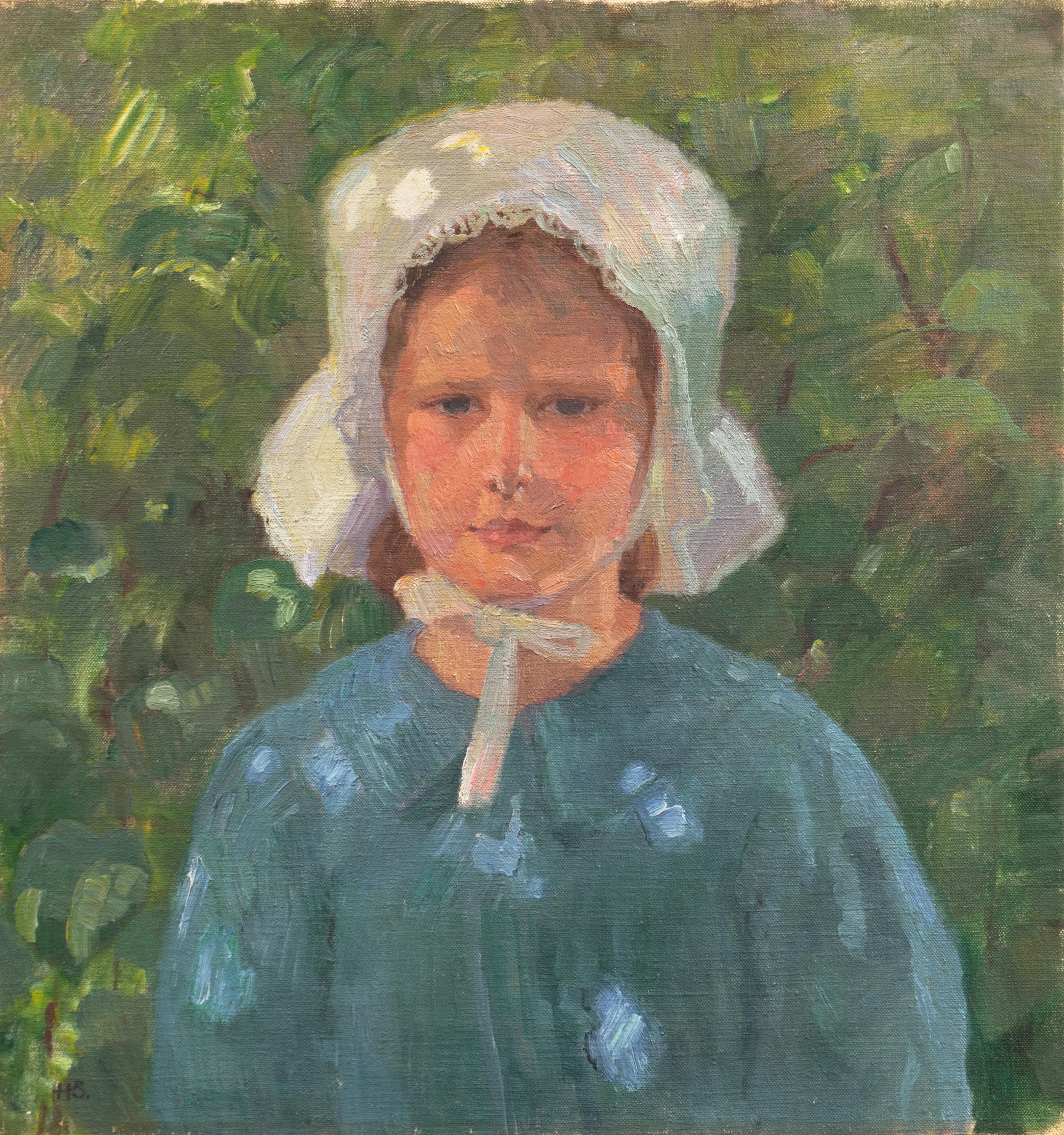 Henrik Schouboe Figurative Painting - 'The White Bonnet',  Paris, Royal Academy of Fine Arts, Copenhagen Art Museum