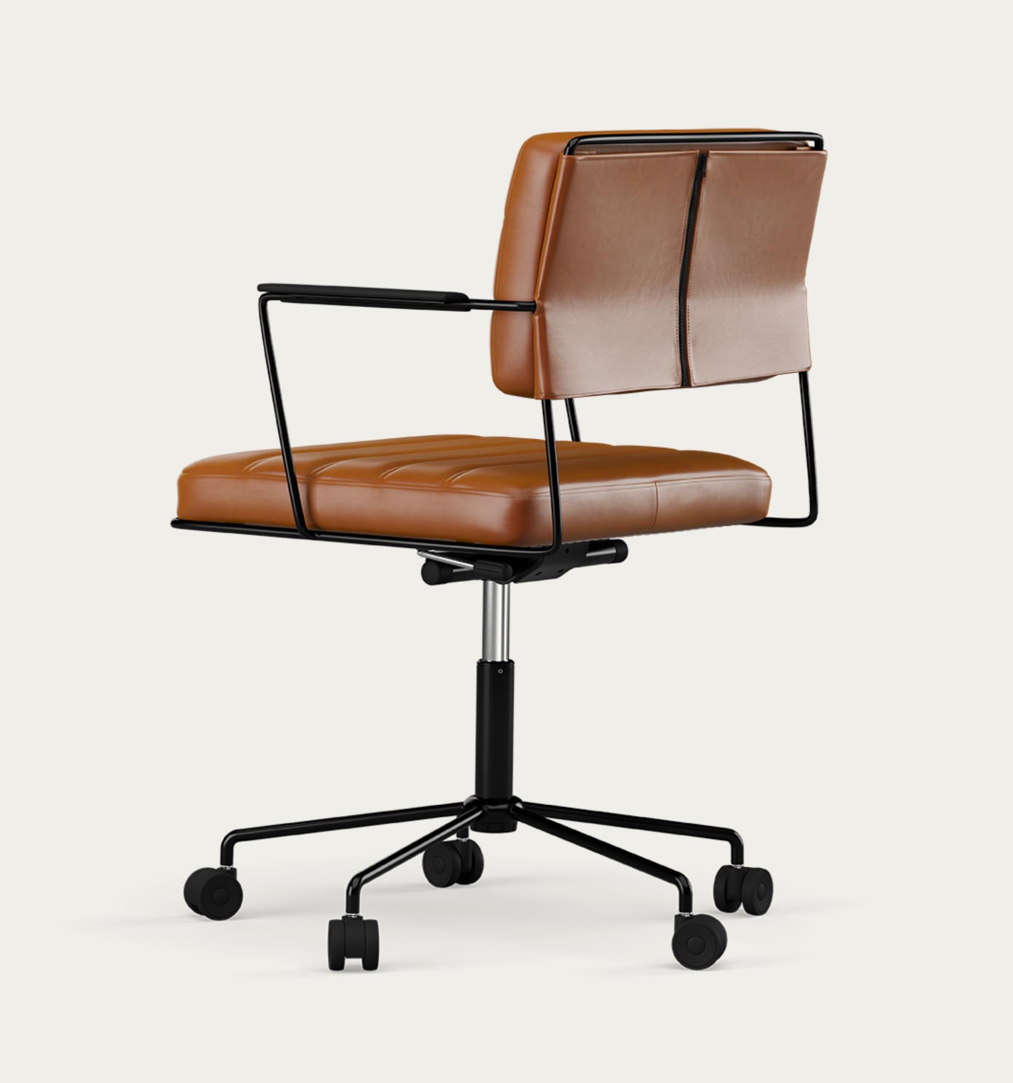 Mid-Century Modern Henrik Tengler Time Chair Cadre : Noir Rembourrage : Cognac For One Collection en vente