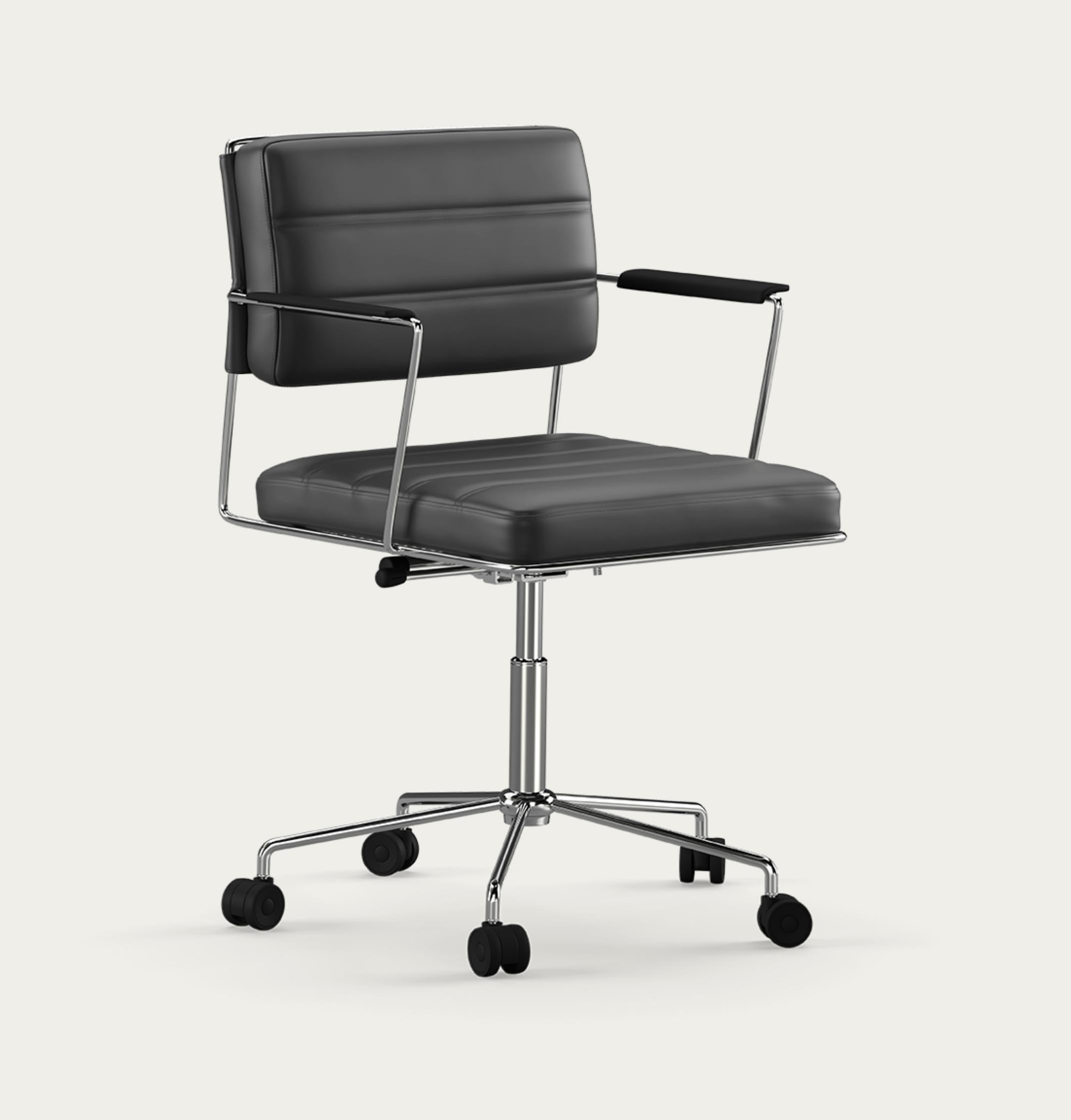 Henrik Tengler Time Chair Fram: Chrome Upholstery: Black For One Collection 

The Time Chair, designed by Henrik Tengler in 2012, is a dynamic and comfortable conference chair. Its design deliberately diverges from passing trends, instead embracing