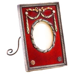 Henrik Wigström 1915 Red Enamel Picture Frame in Gilded Sterling with Diamonds
