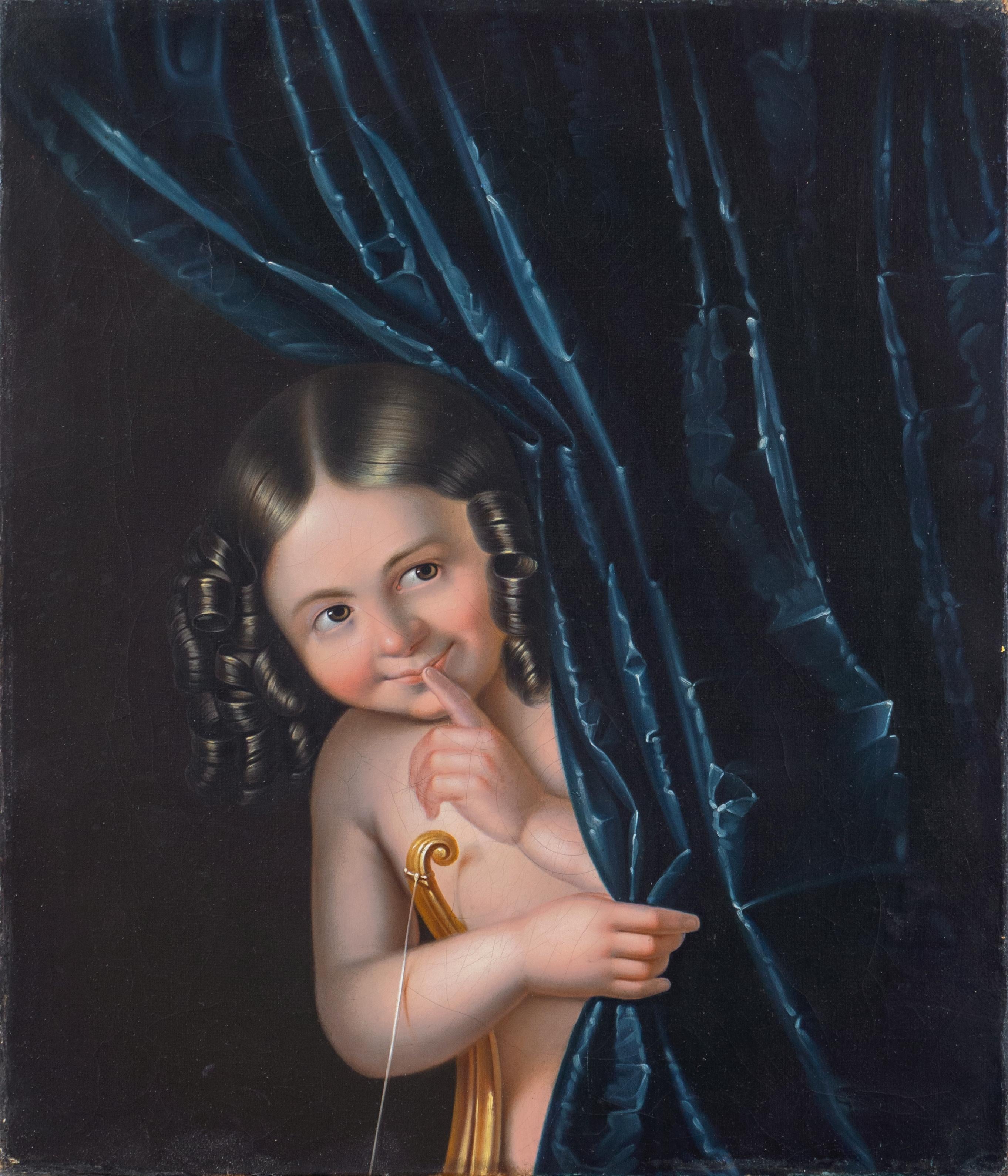 'Female Cupid', Roman Mythology, Venus and Mars, Romance, Lust, Love, Desire - Painting by Henrika Langus