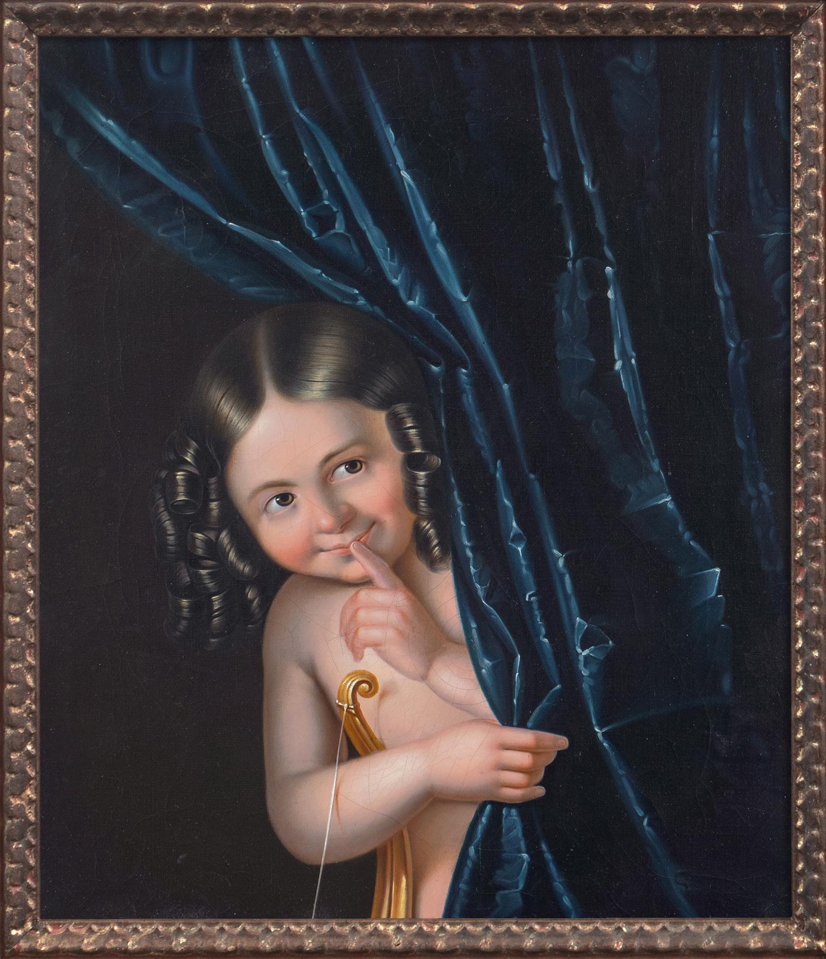 Henrika Langus Figurative Painting - 'Female Cupid', Roman Mythology, Venus and Mars, Romance, Lust, Love, Desire
