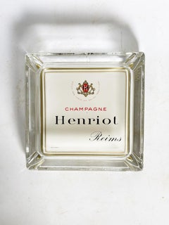 Henriot Champagne Ashtray, Thick Glass, Square Design, France, 1960s