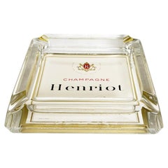 Henriot Champagne Ashtray, Thick Glass, Square Design, France, 1960s