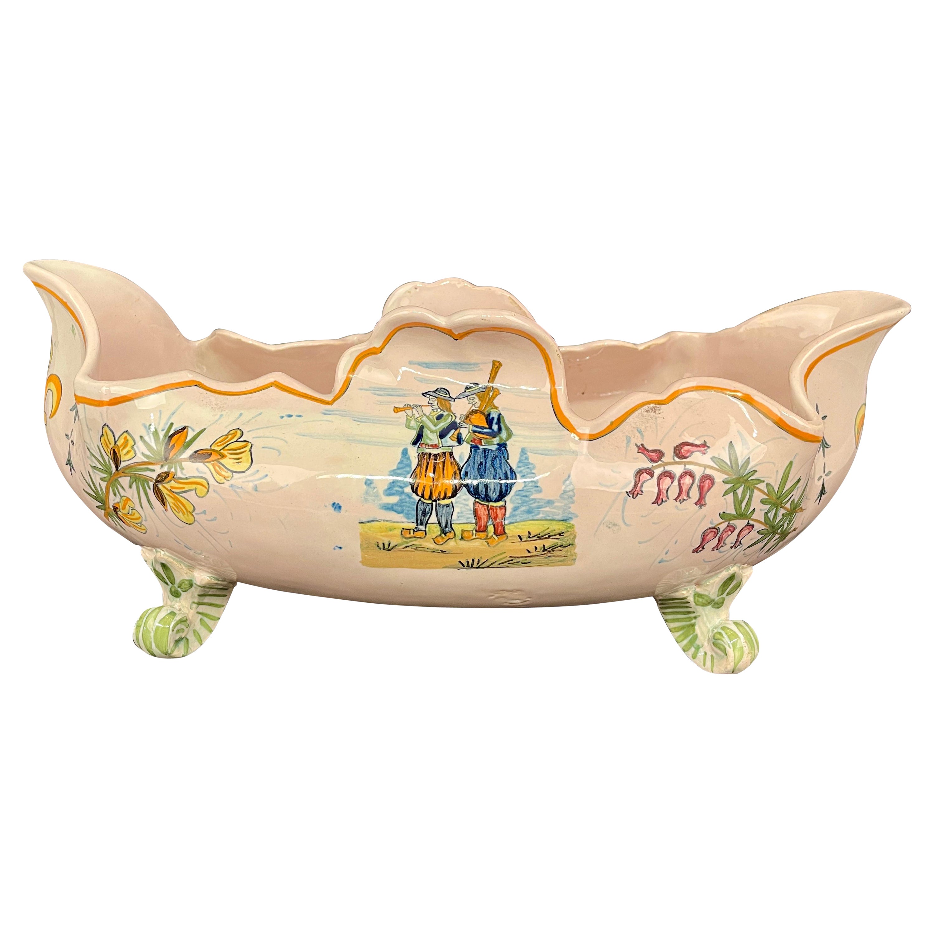 Jardiniere mit Fuß aus Fayence von Henriot Quimper