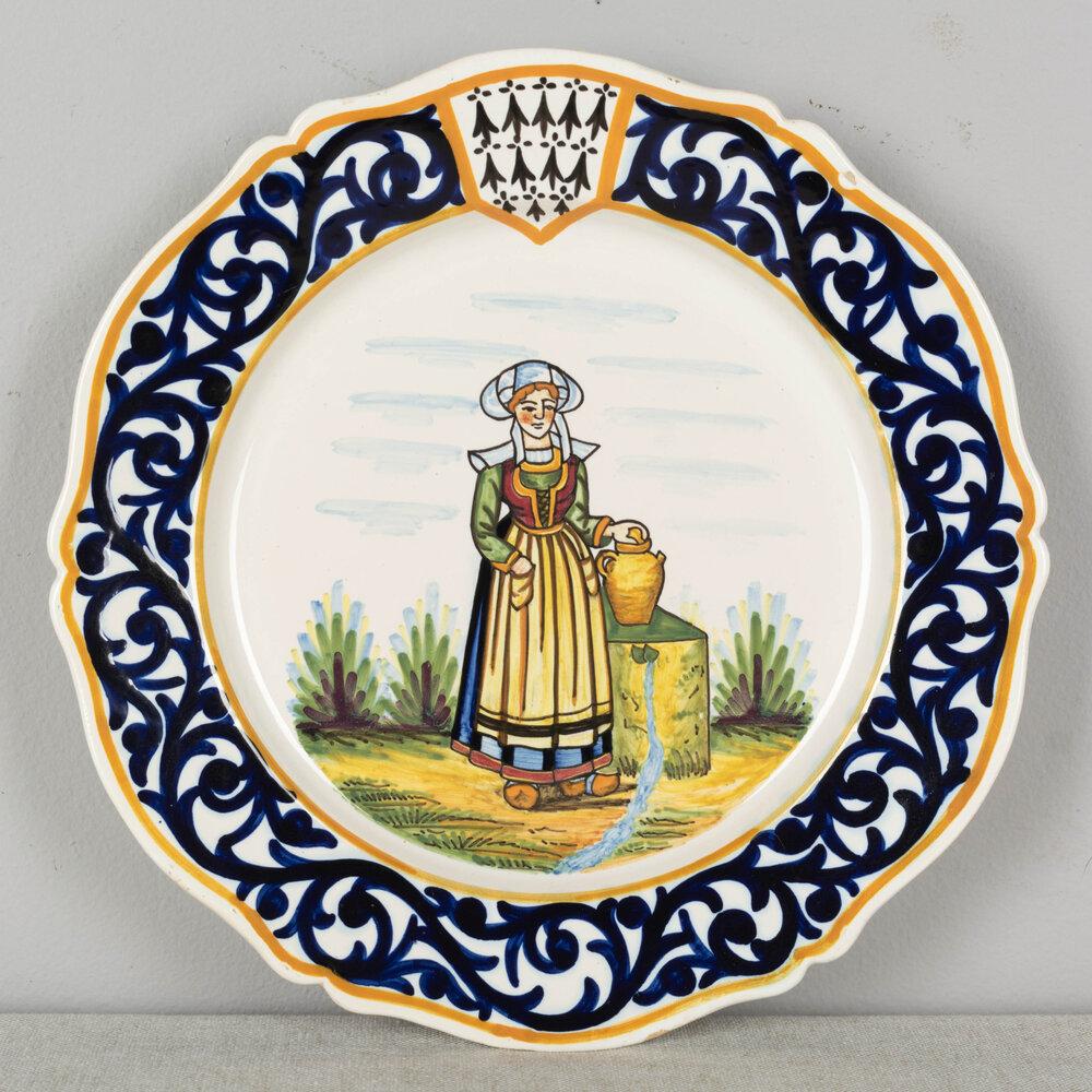 Hand-Painted French Henriot Quimper Faience Plate For Sale