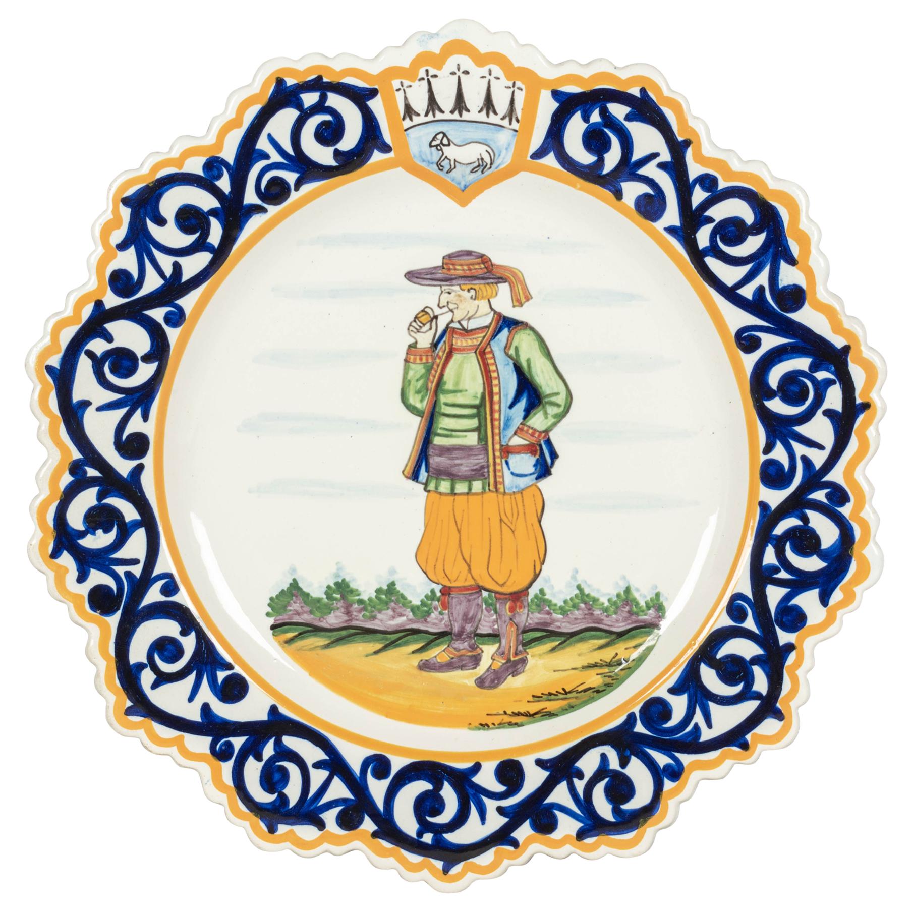 French Henriot Quimper Faience Plate For Sale
