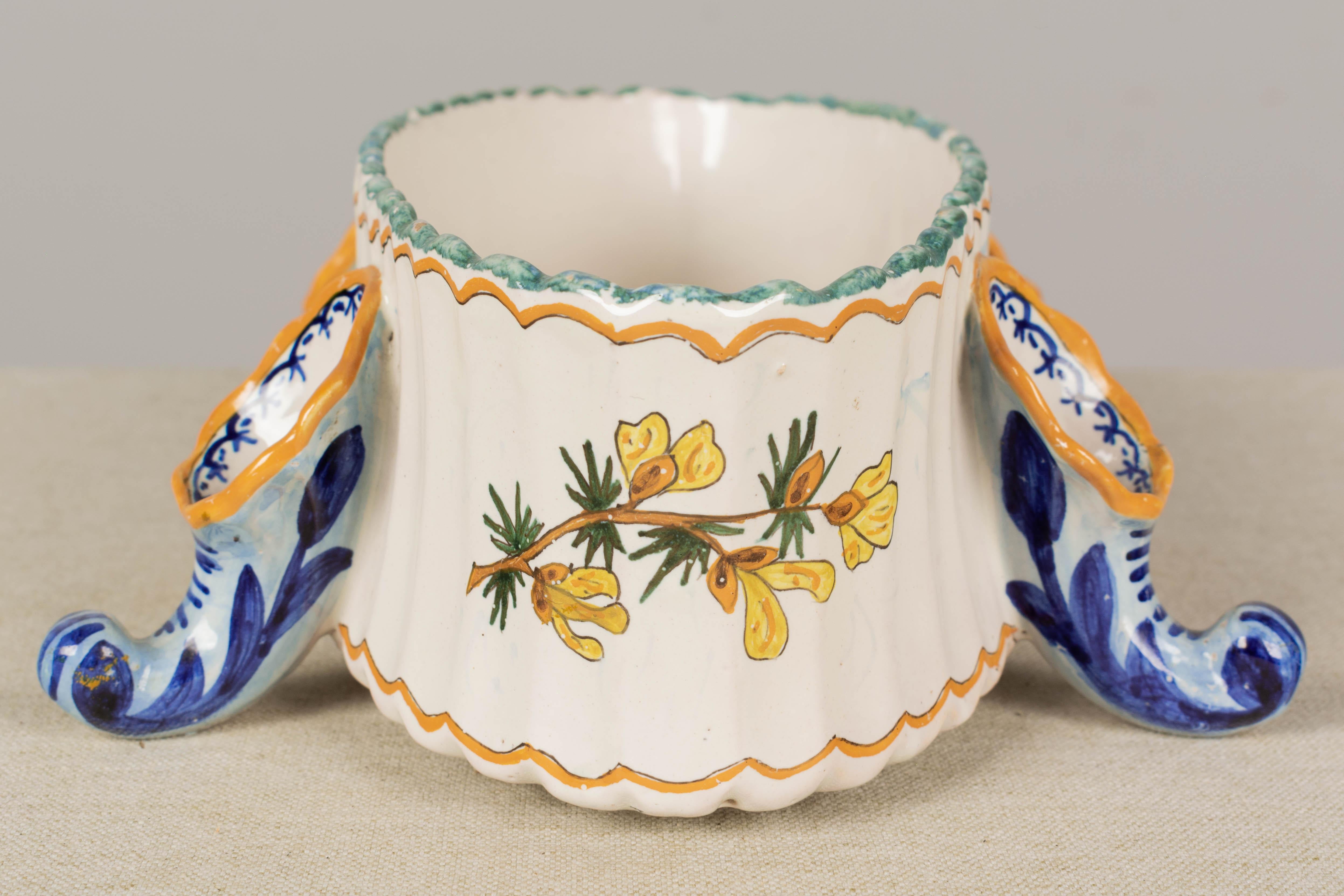 20th Century Henriot Quimper Footed Faience Jardiniere For Sale