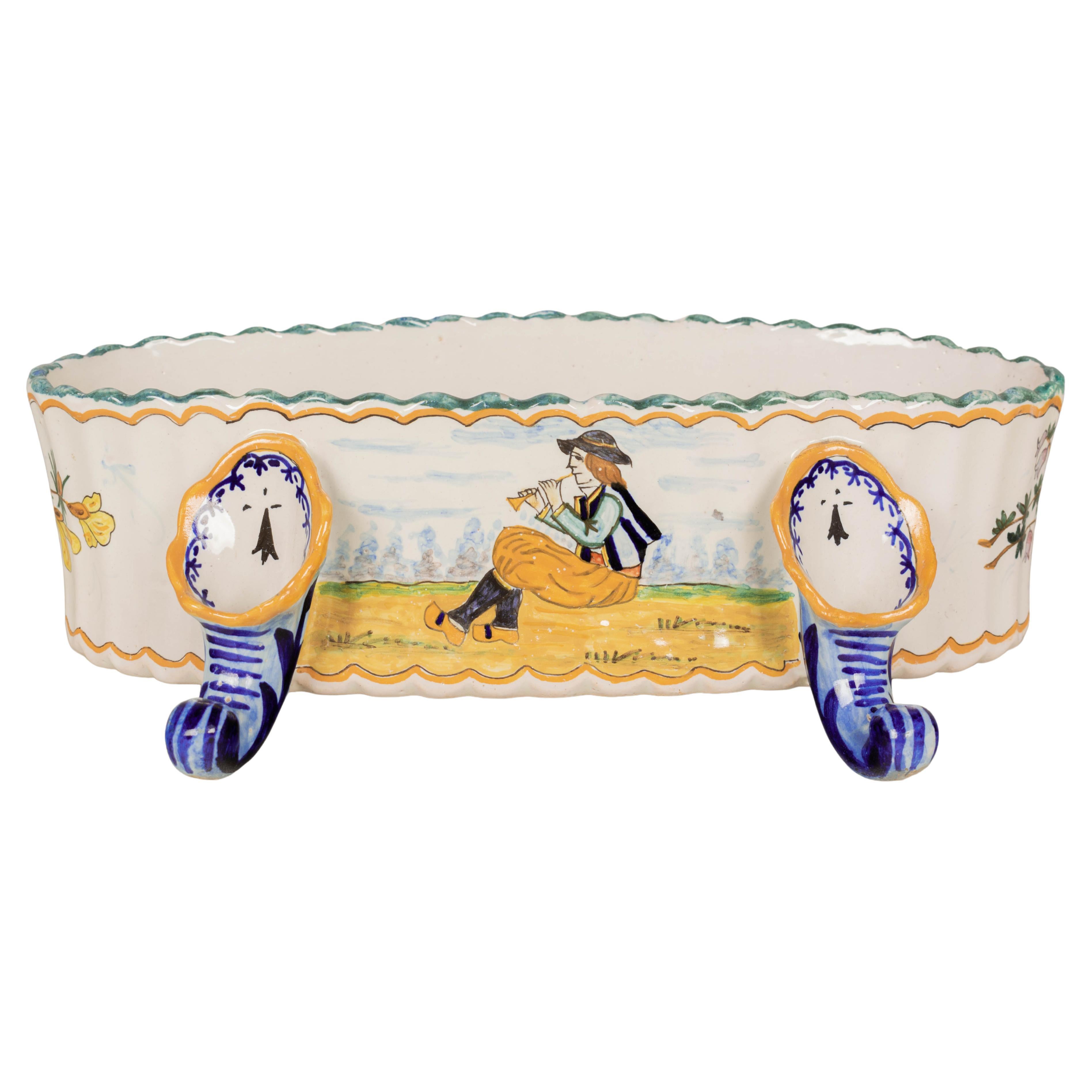 Henriot Quimper Footed Faience Jardiniere For Sale