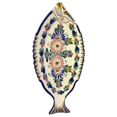 Henriot Quimper Large Signed Stamped Pottery Ceramic Fish Platter Plate