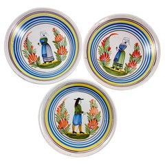 Vintage Henriot Quimper Petit Breton French Faïence Figural Plates, Set of 3