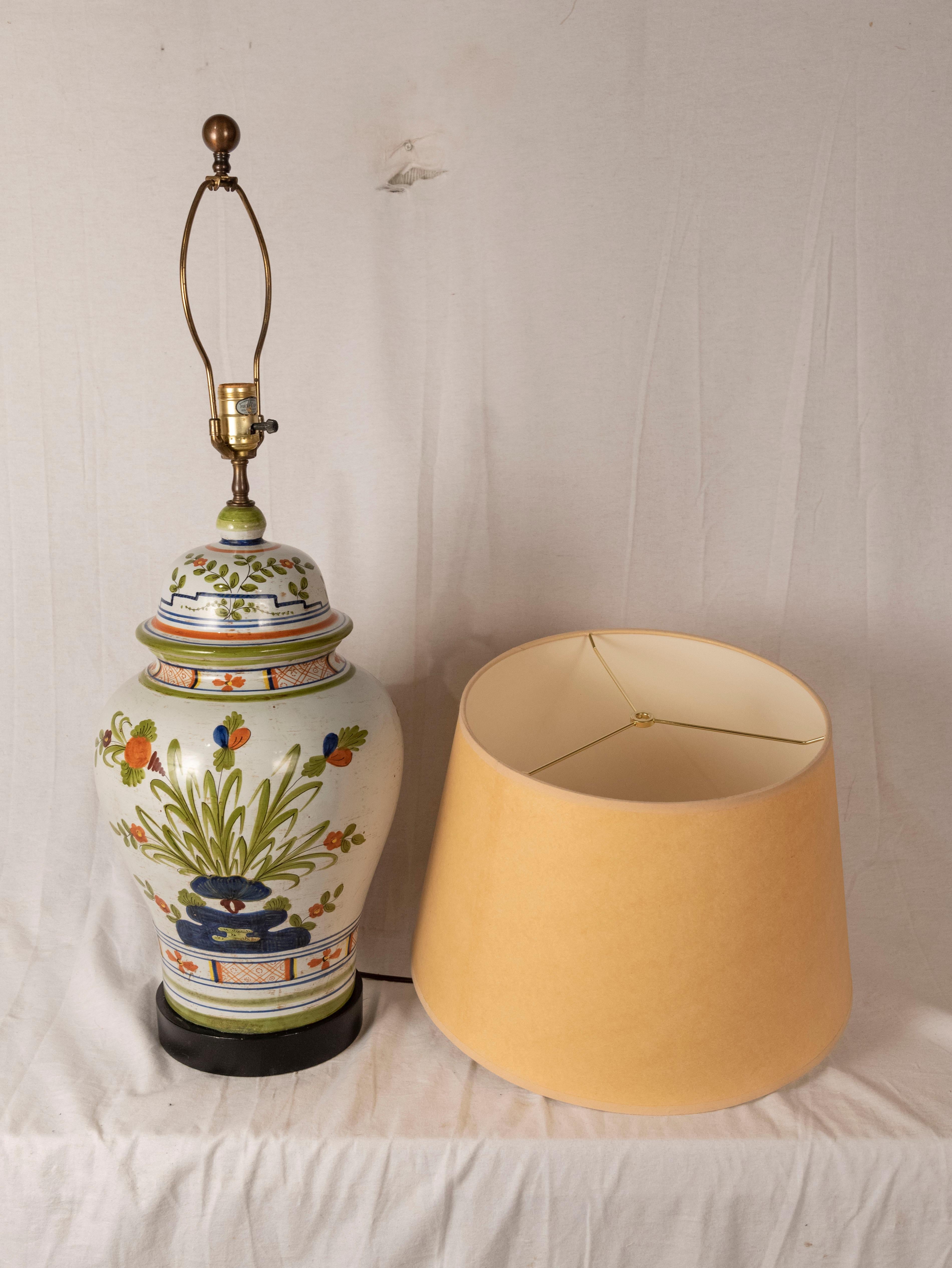 French Henriot Quimper-Style Faience Ginger Jar Lamp
