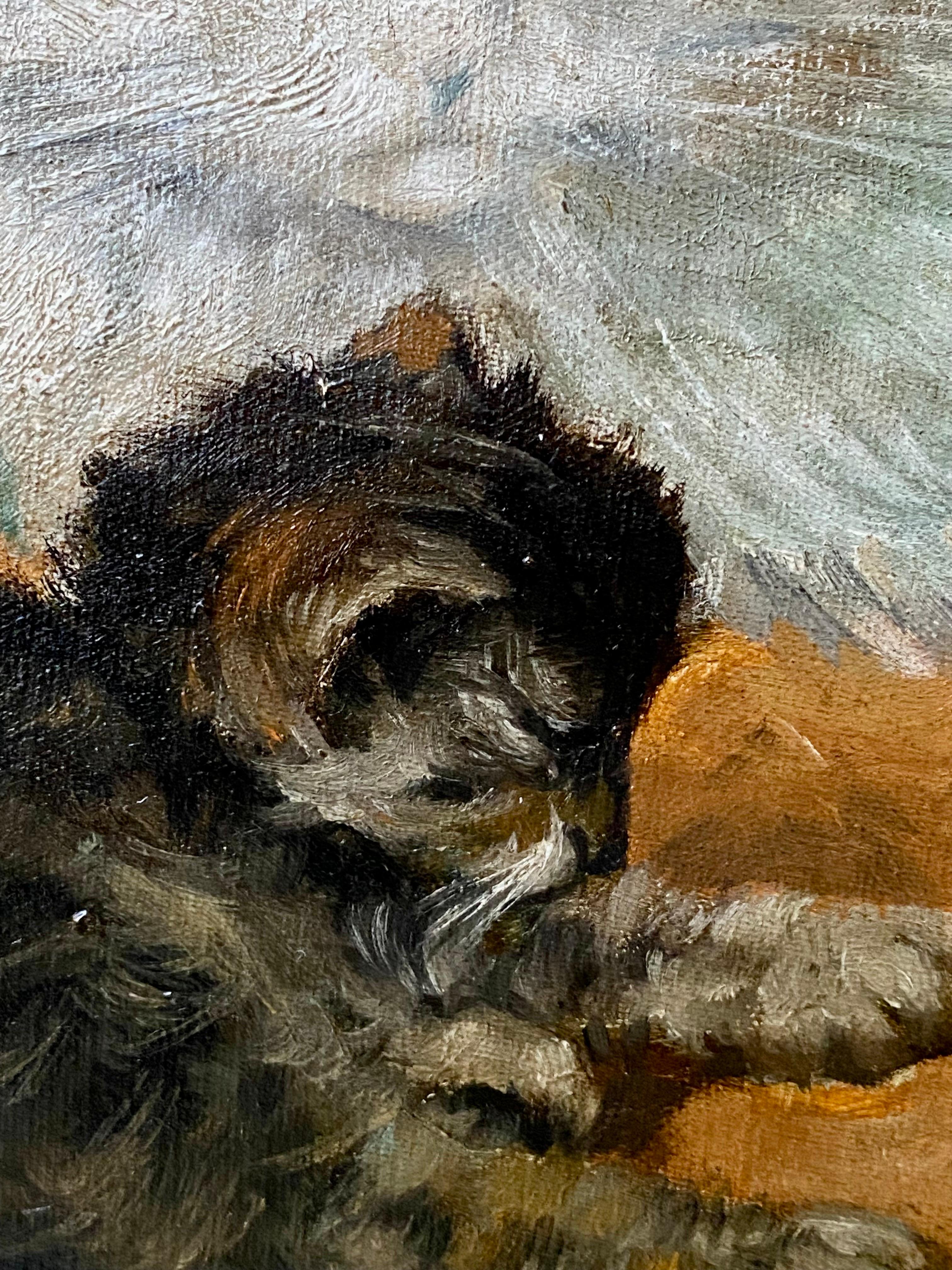 Cat oil painting - A mother playing with her kittens - Family 1912 1