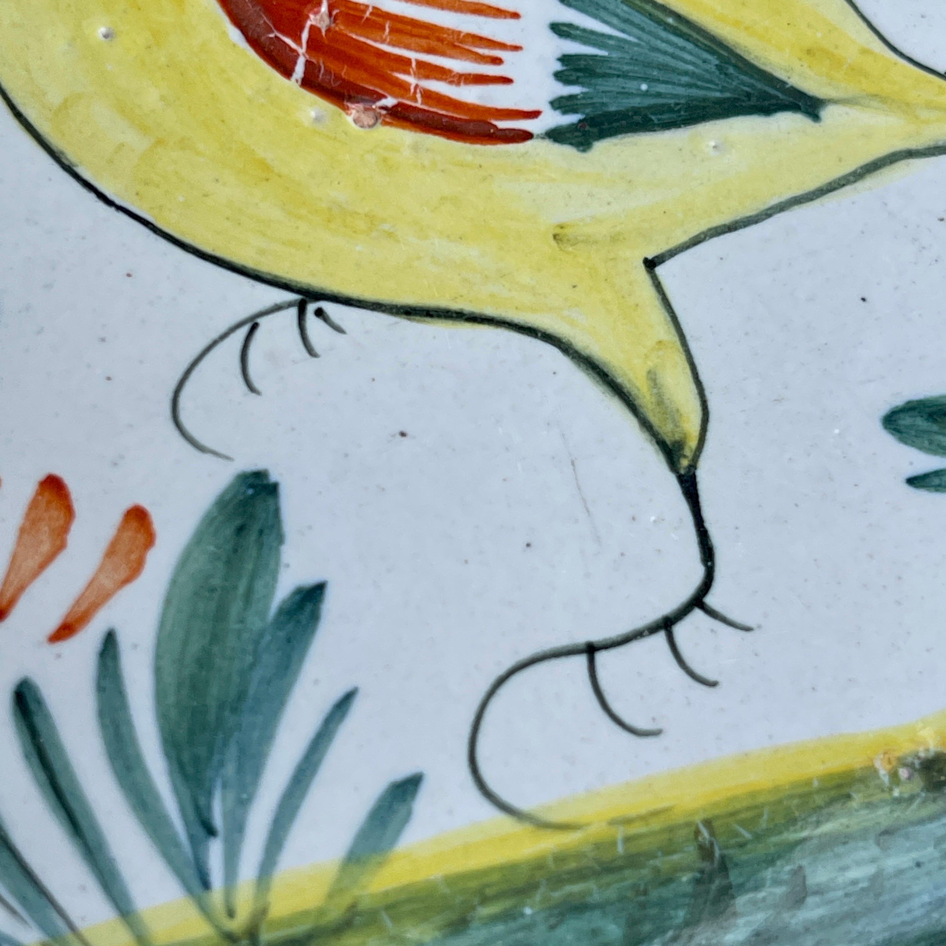 Hand-Painted Henroit Quimper Faience Duck Plate, France, circa 1930s For Sale