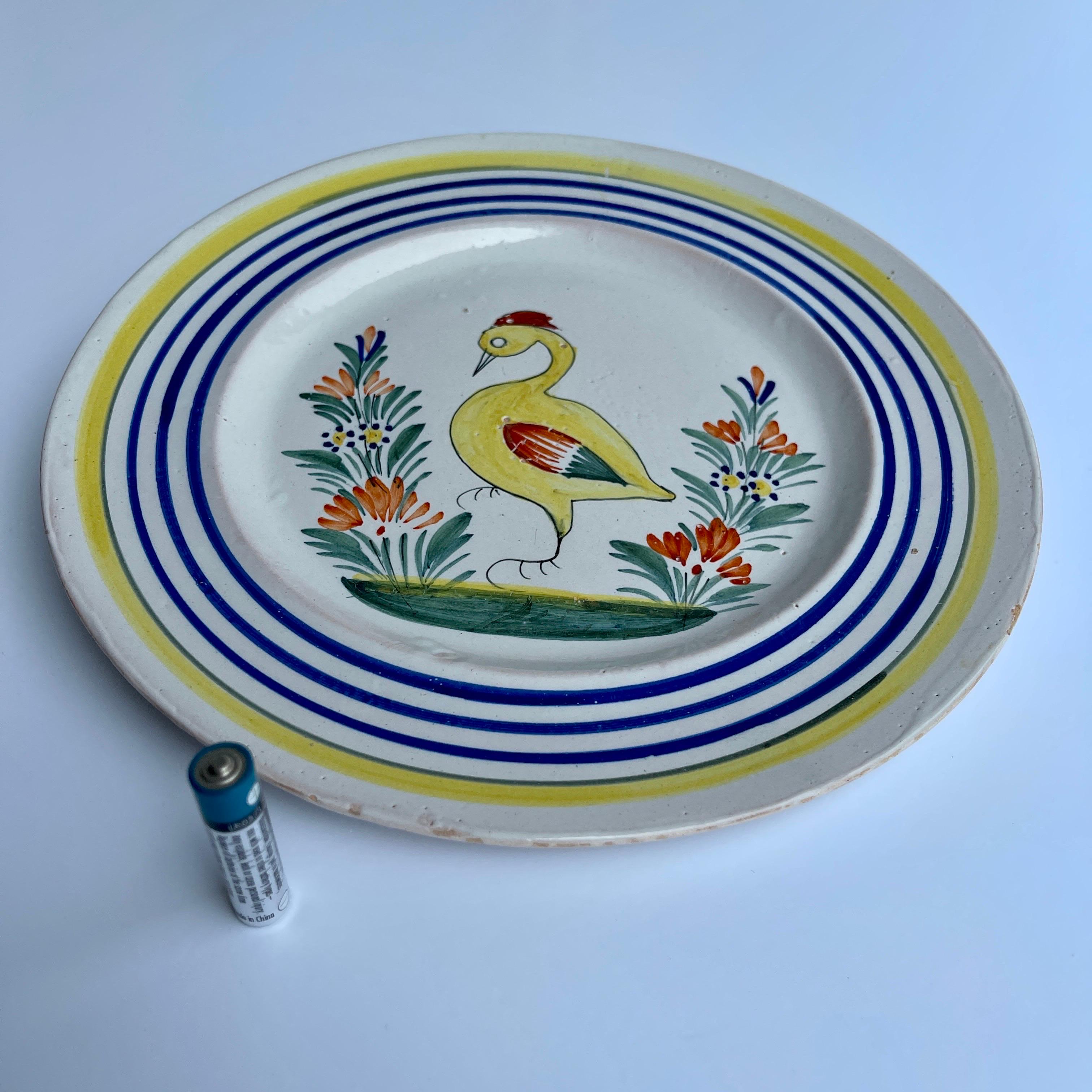 Henroit Quimper Faience Duck Plate, France, circa 1930s For Sale 1